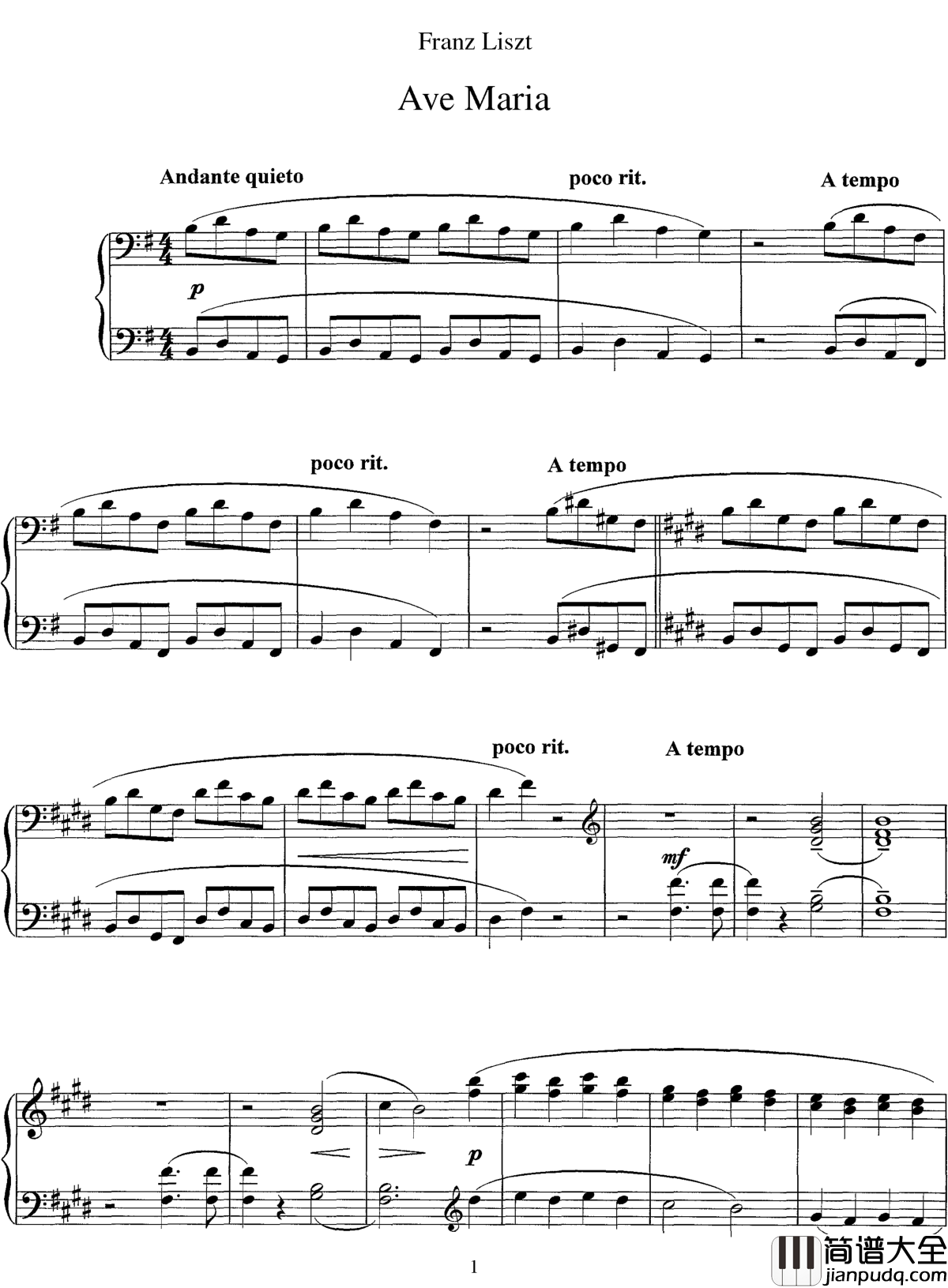 G大调圣母颂S.545钢琴谱_李斯特