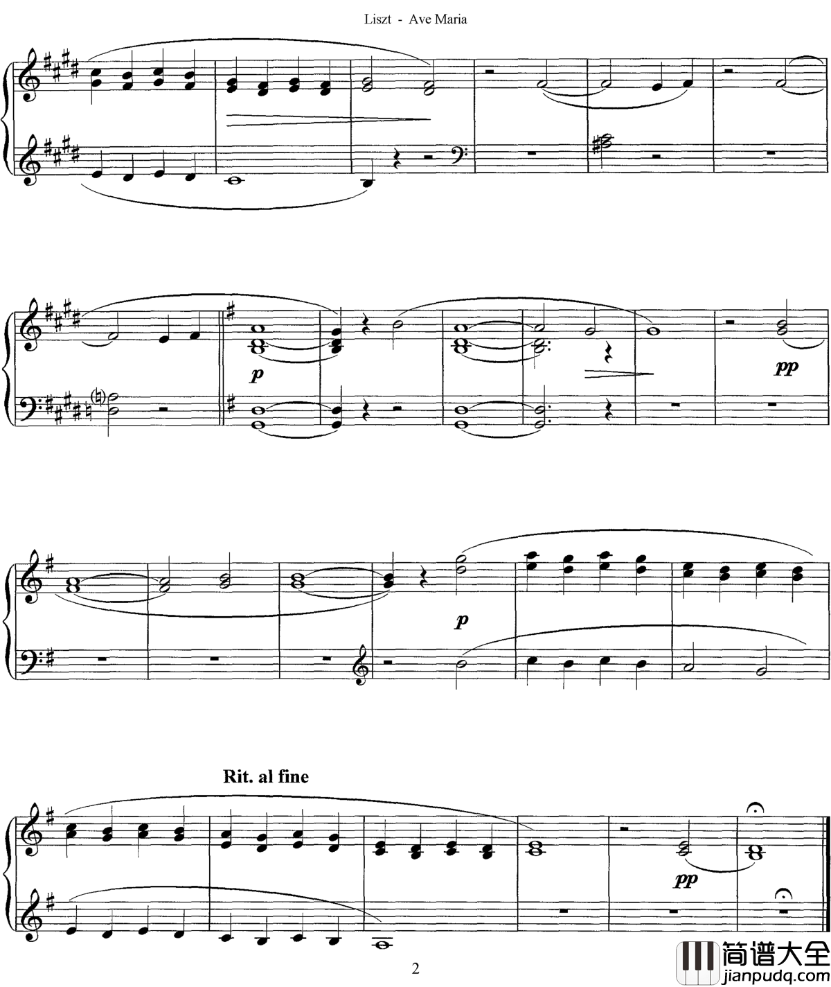 G大调圣母颂S.545钢琴谱_李斯特
