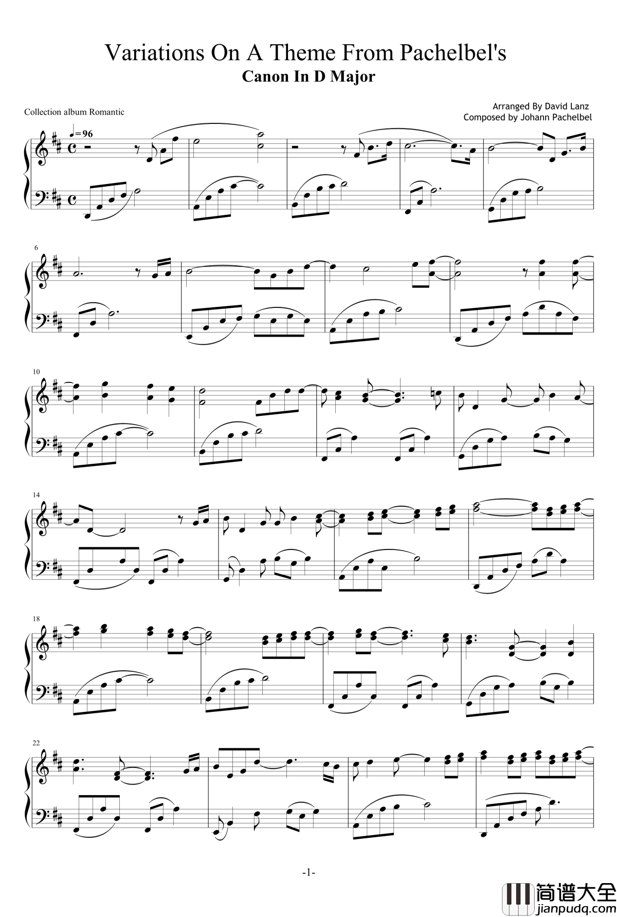 Canon_In_D_Major钢琴谱_David_Lanz_卡农