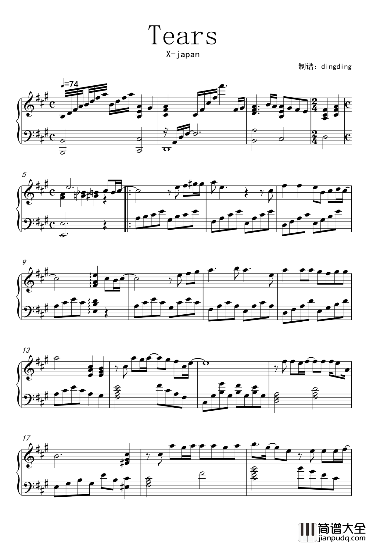 Tears_钢琴谱_X_japan_X_JAPAN