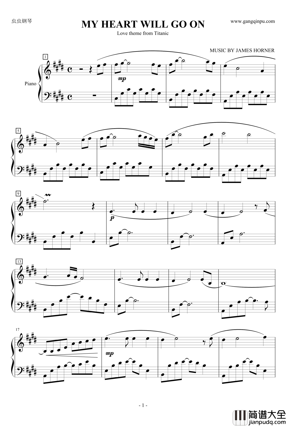 我心永恒钢琴谱_席琳·狄翁