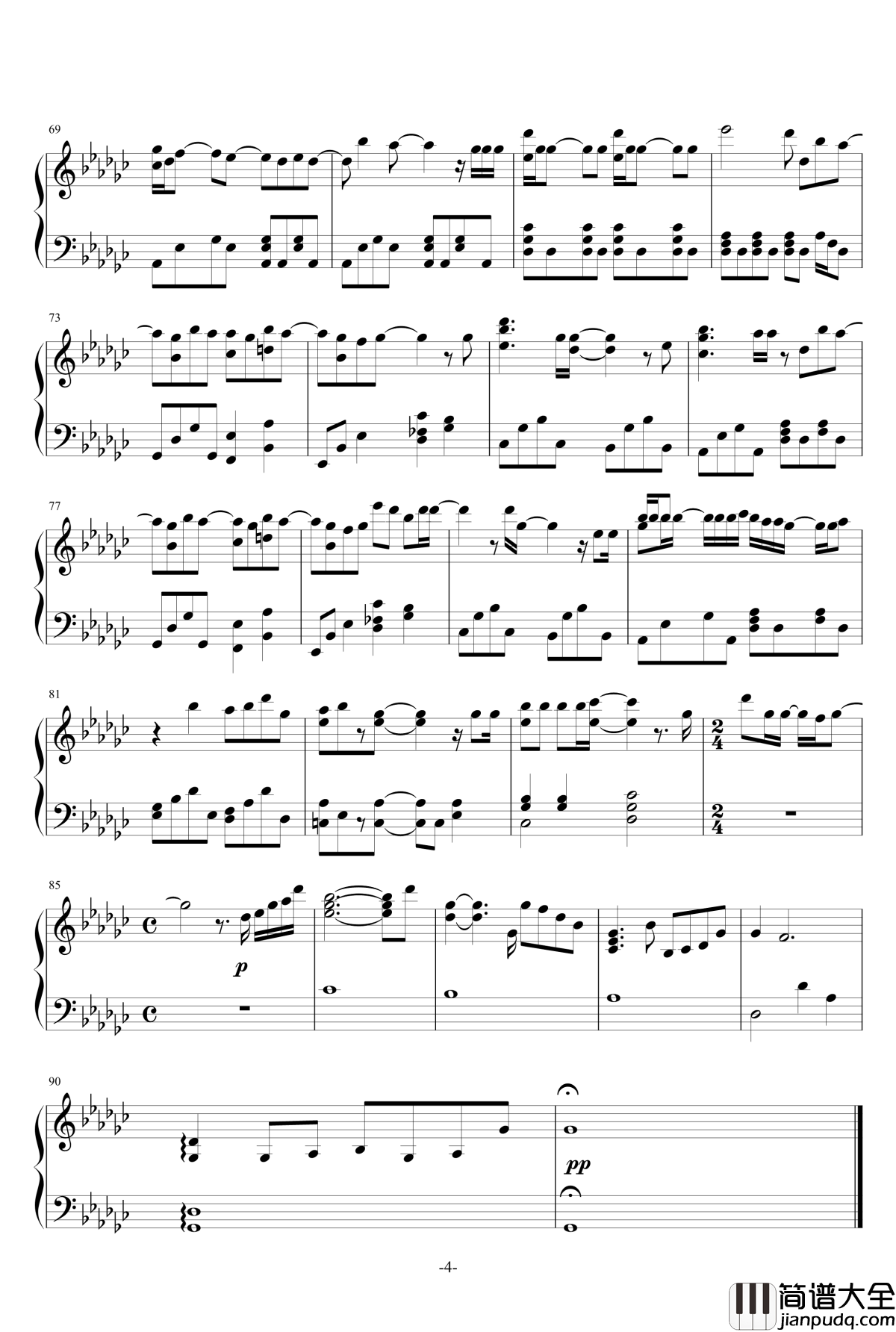 片想い钢琴谱_miwa