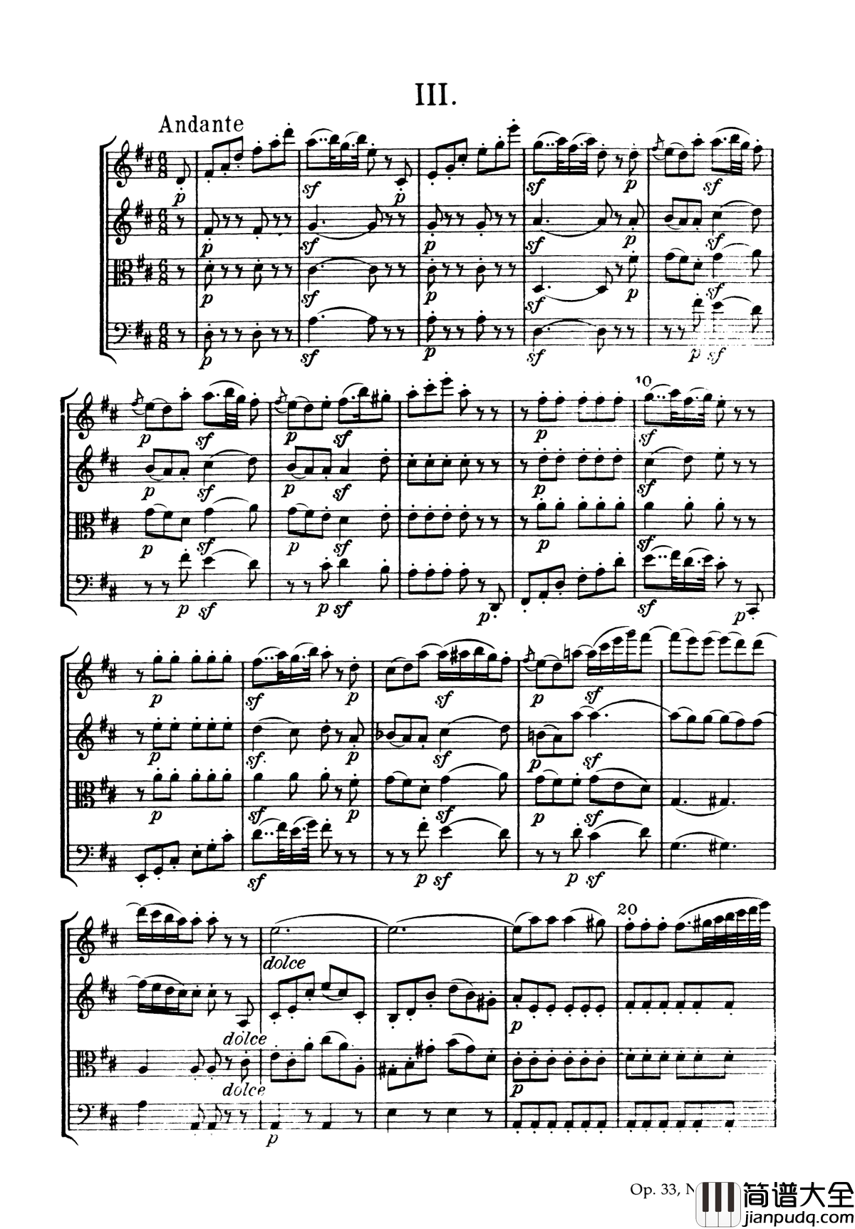 b小调弦乐四重奏_Op.33__No.1钢琴谱_海顿