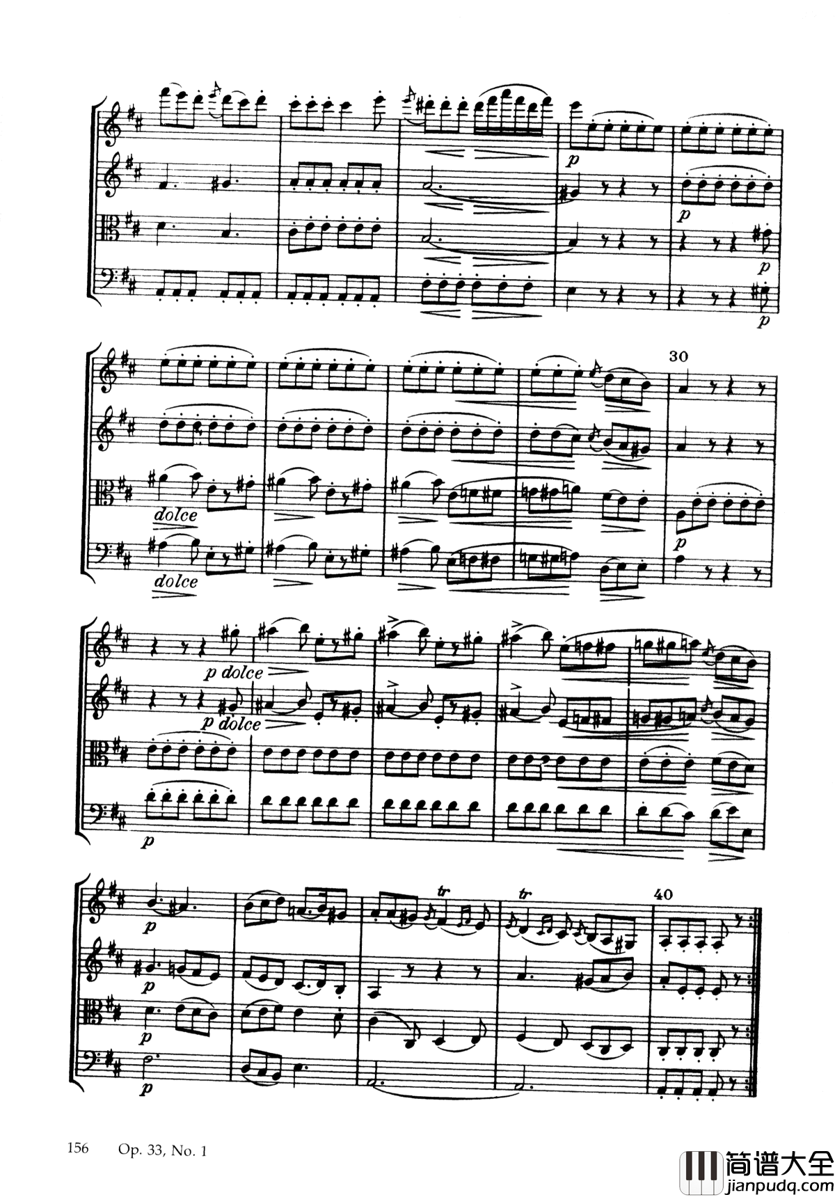 b小调弦乐四重奏_Op.33__No.1钢琴谱_海顿