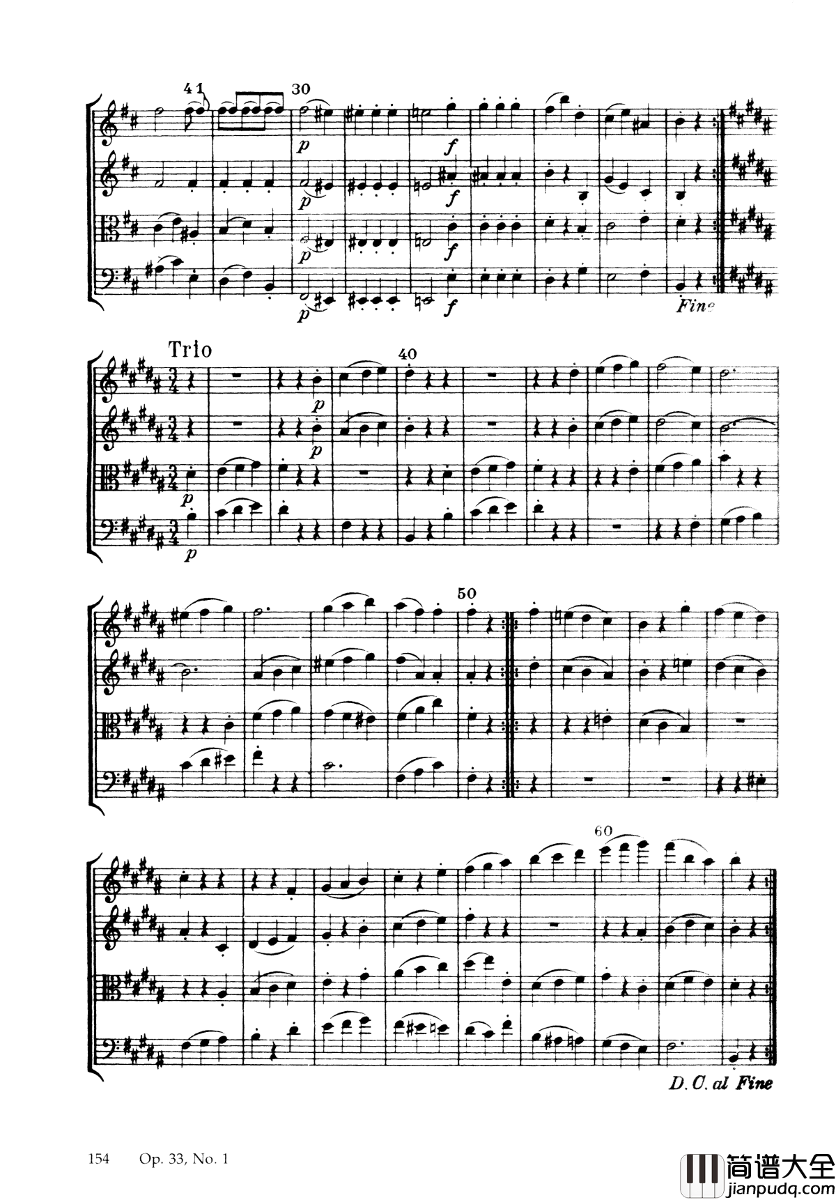 b小调弦乐四重奏_Op.33__No.1钢琴谱_海顿