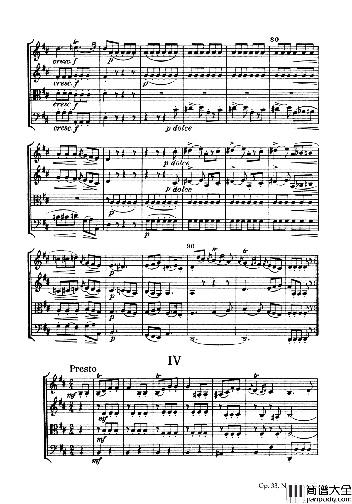 b小调弦乐四重奏_Op.33__No.1钢琴谱_海顿