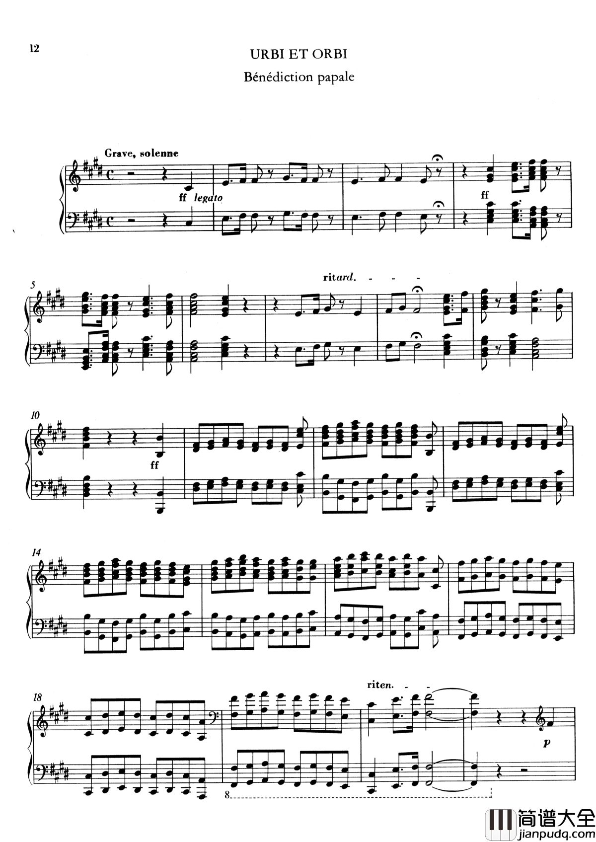 _降福于城市和世界_S.184钢琴谱_李斯特