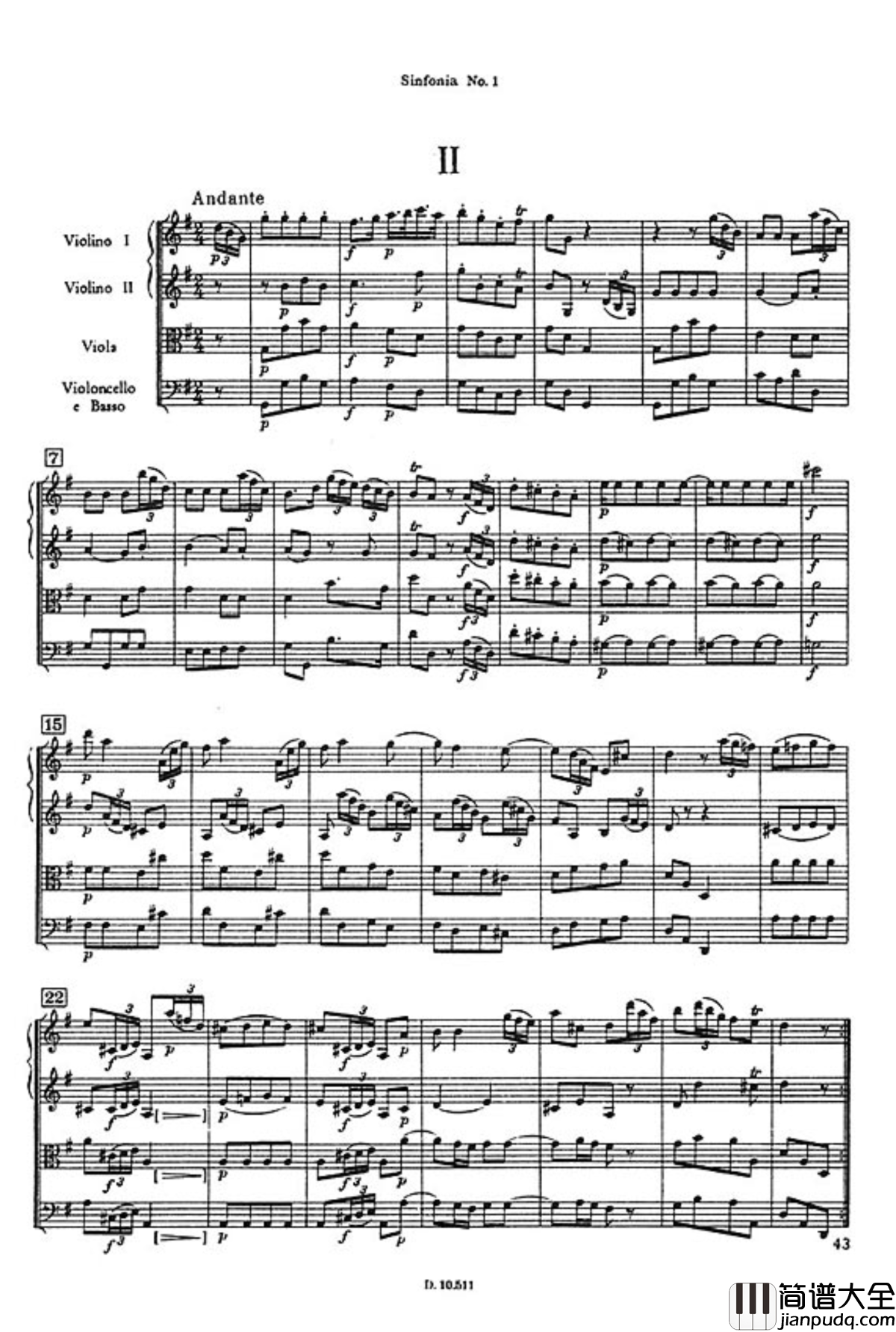 D大调第一交响曲钢琴谱_海顿