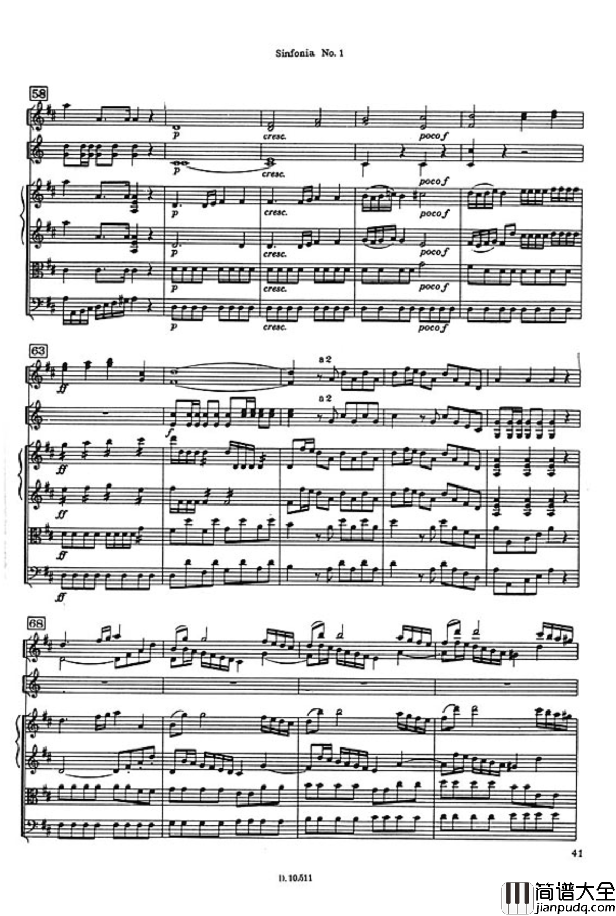 D大调第一交响曲钢琴谱_海顿