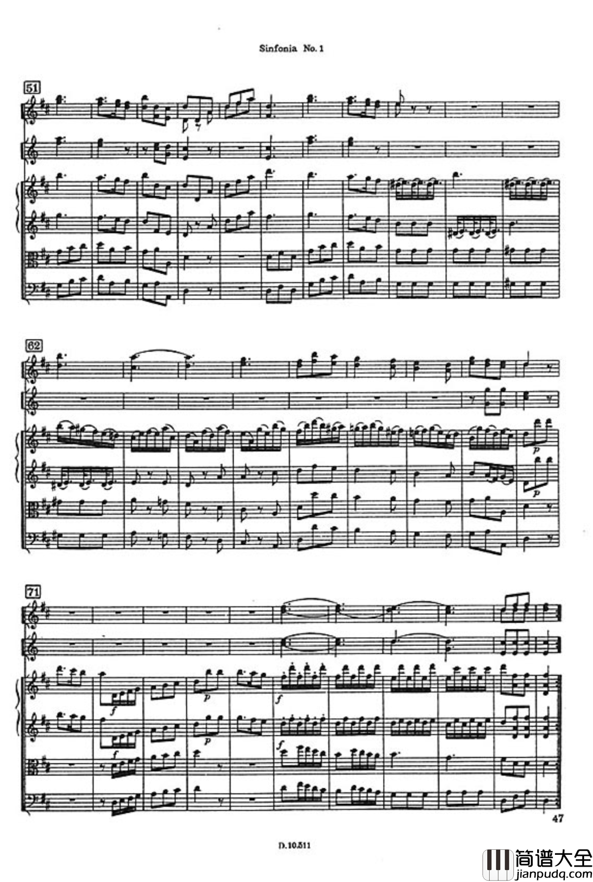 D大调第一交响曲钢琴谱_海顿