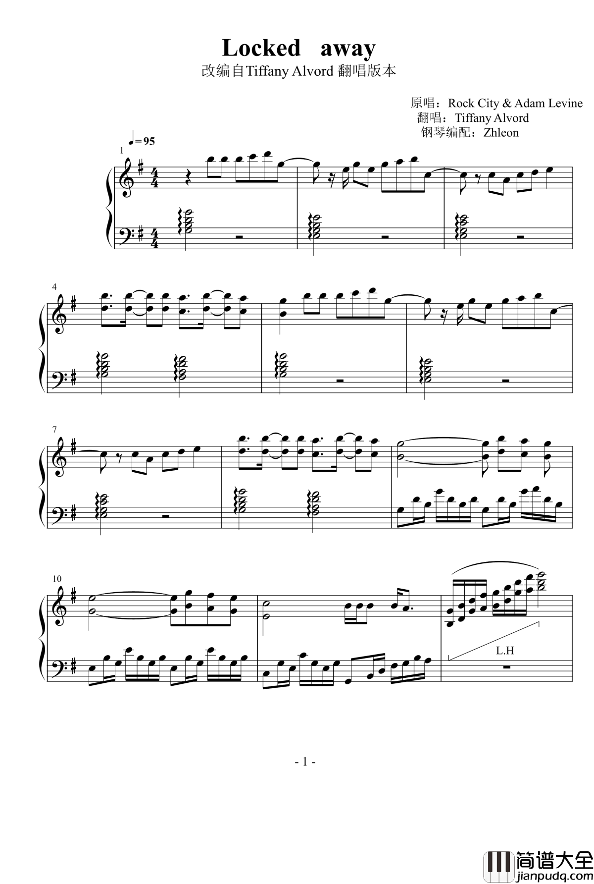 Locked_Away钢琴谱_Tiffany_Alvord