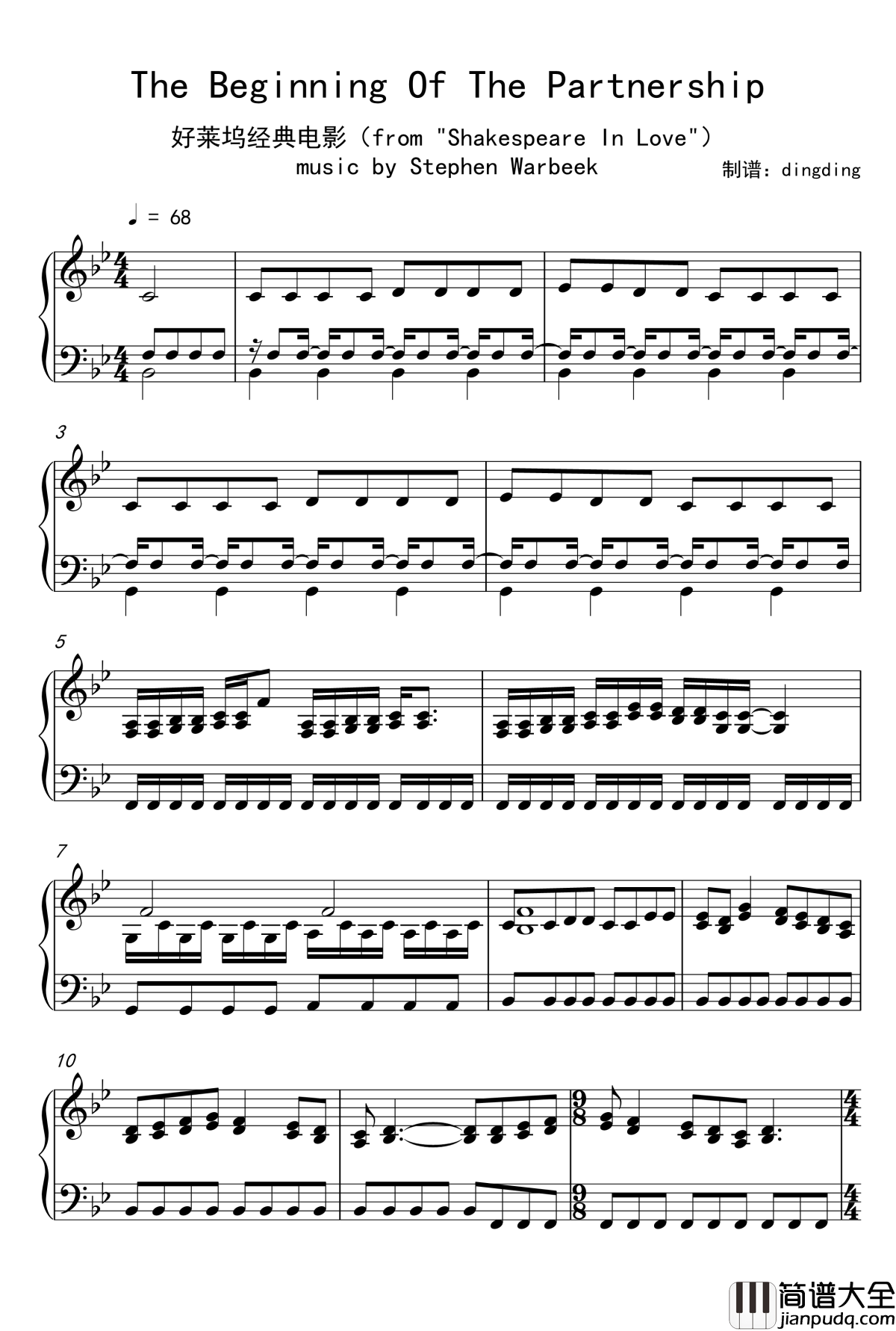 The_Beginning_Of_The_Partnership钢琴谱_好莱坞经典电影插曲_Stephen_Warbeek