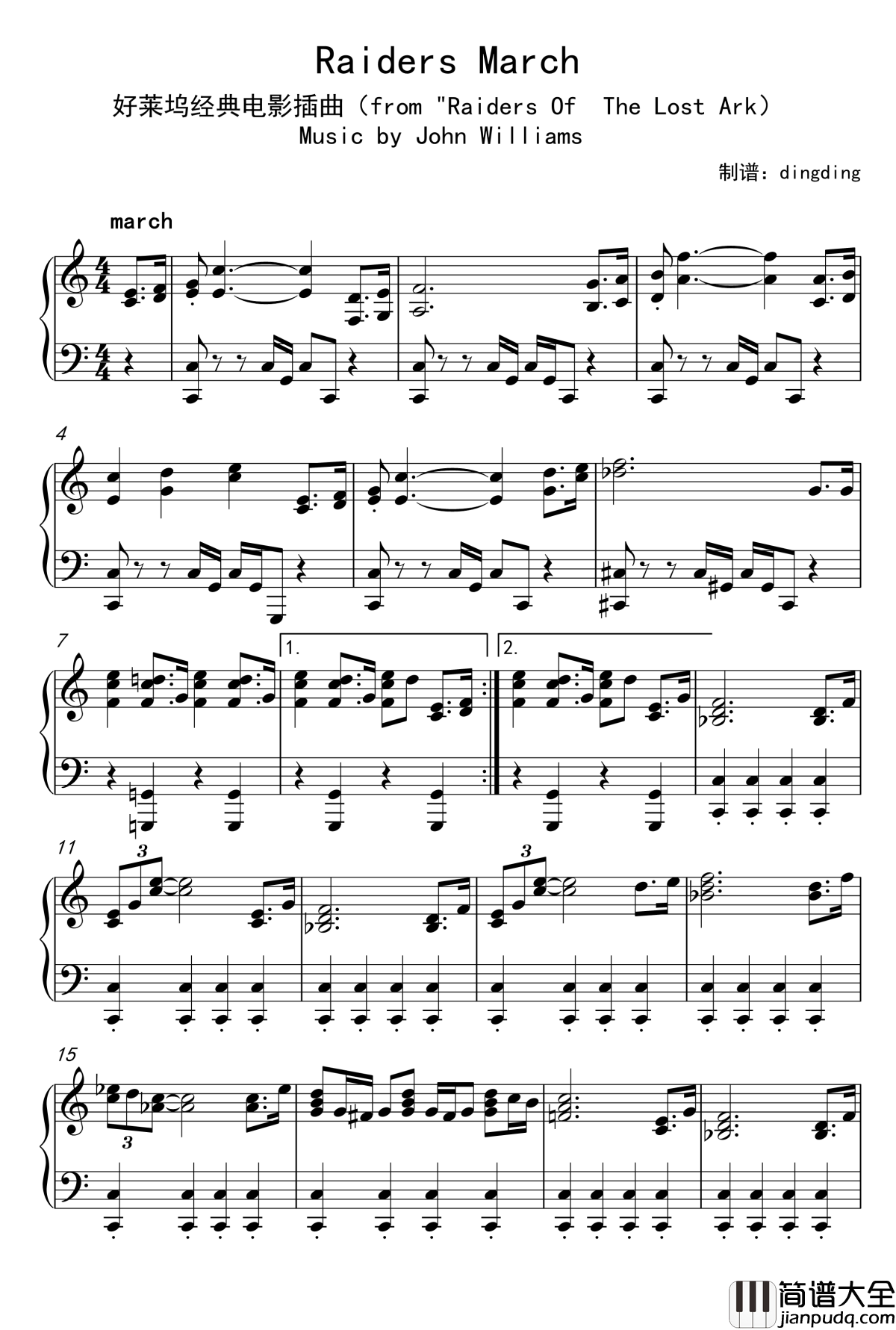 Raiders_March钢琴谱_好莱坞经典电影插曲_John_Williams