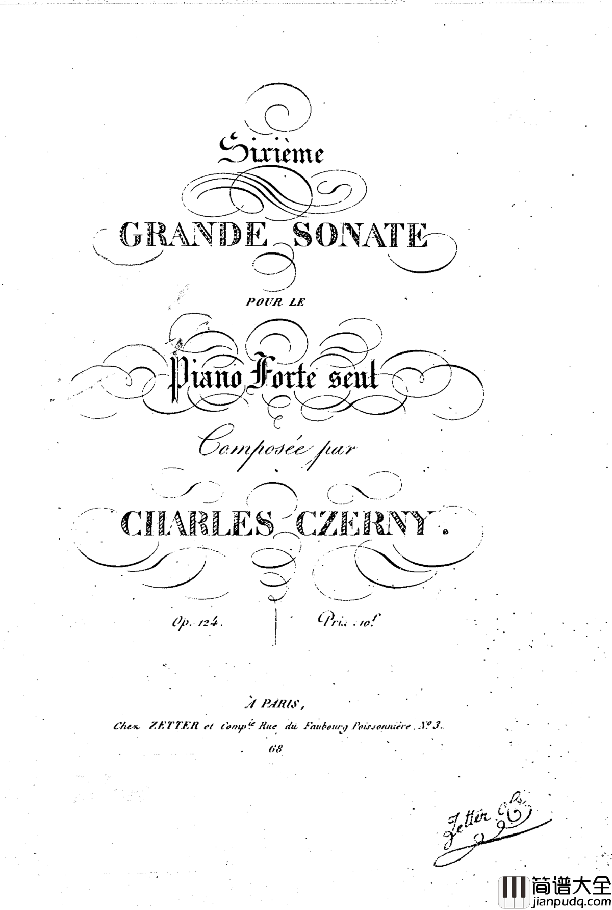 _d小调第六钢琴奏鸣曲_Op.124钢琴谱_车尔尼_Czerny