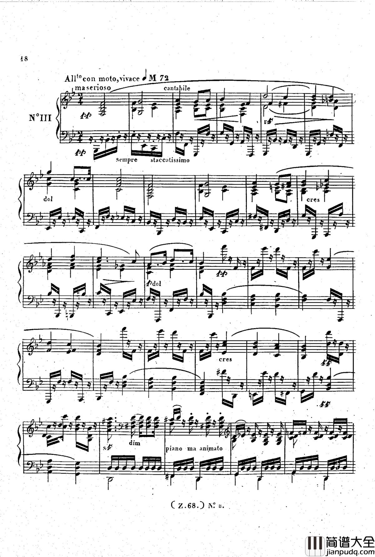 _d小调第六钢琴奏鸣曲_Op.124钢琴谱_车尔尼_Czerny