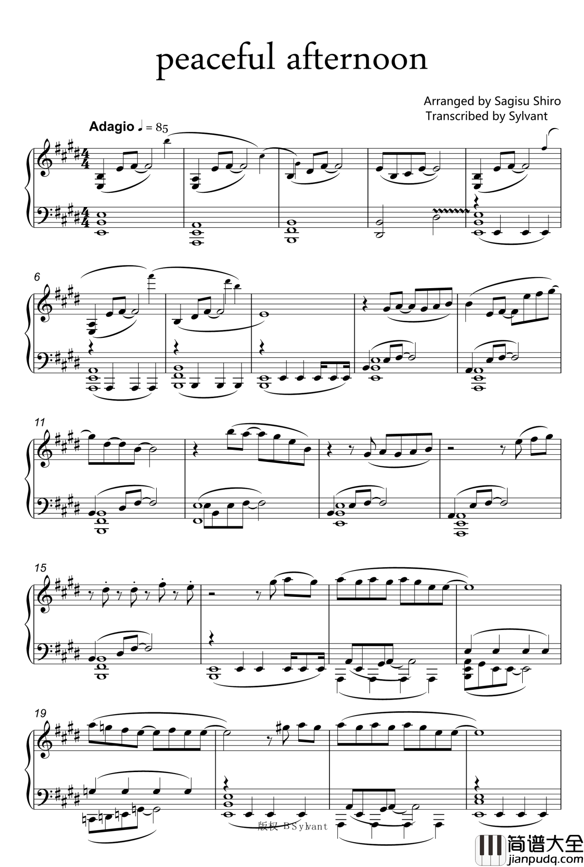 peaceful_afternoon钢琴谱_死神_鹭巢诗郎