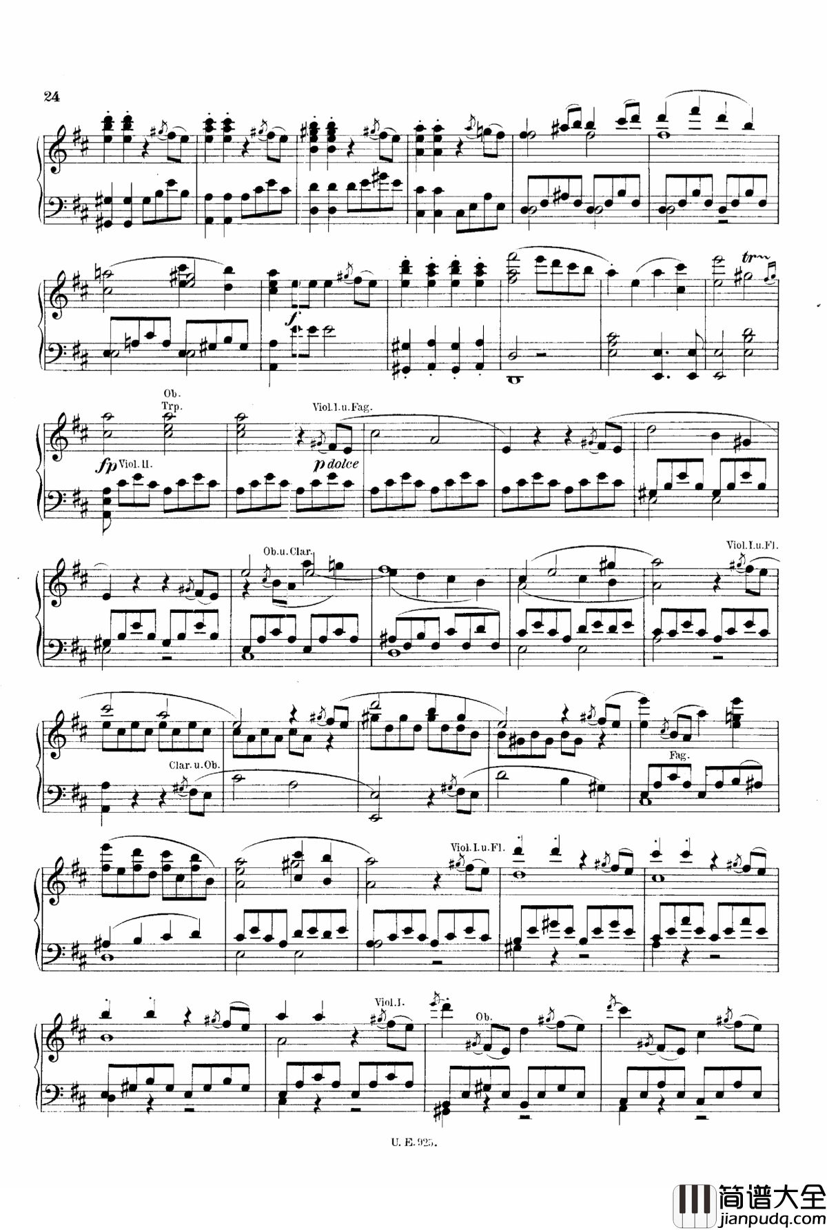 D大调第一交响曲_D.82钢琴谱_舒伯特