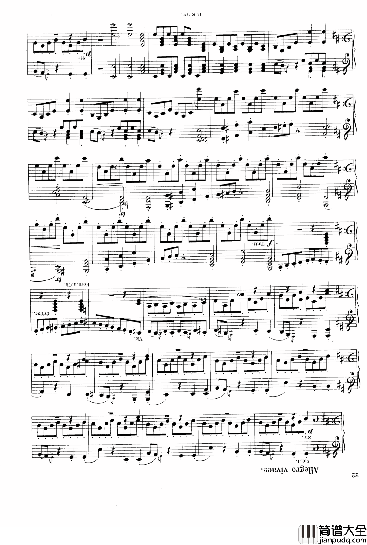 D大调第一交响曲_D.82钢琴谱_舒伯特