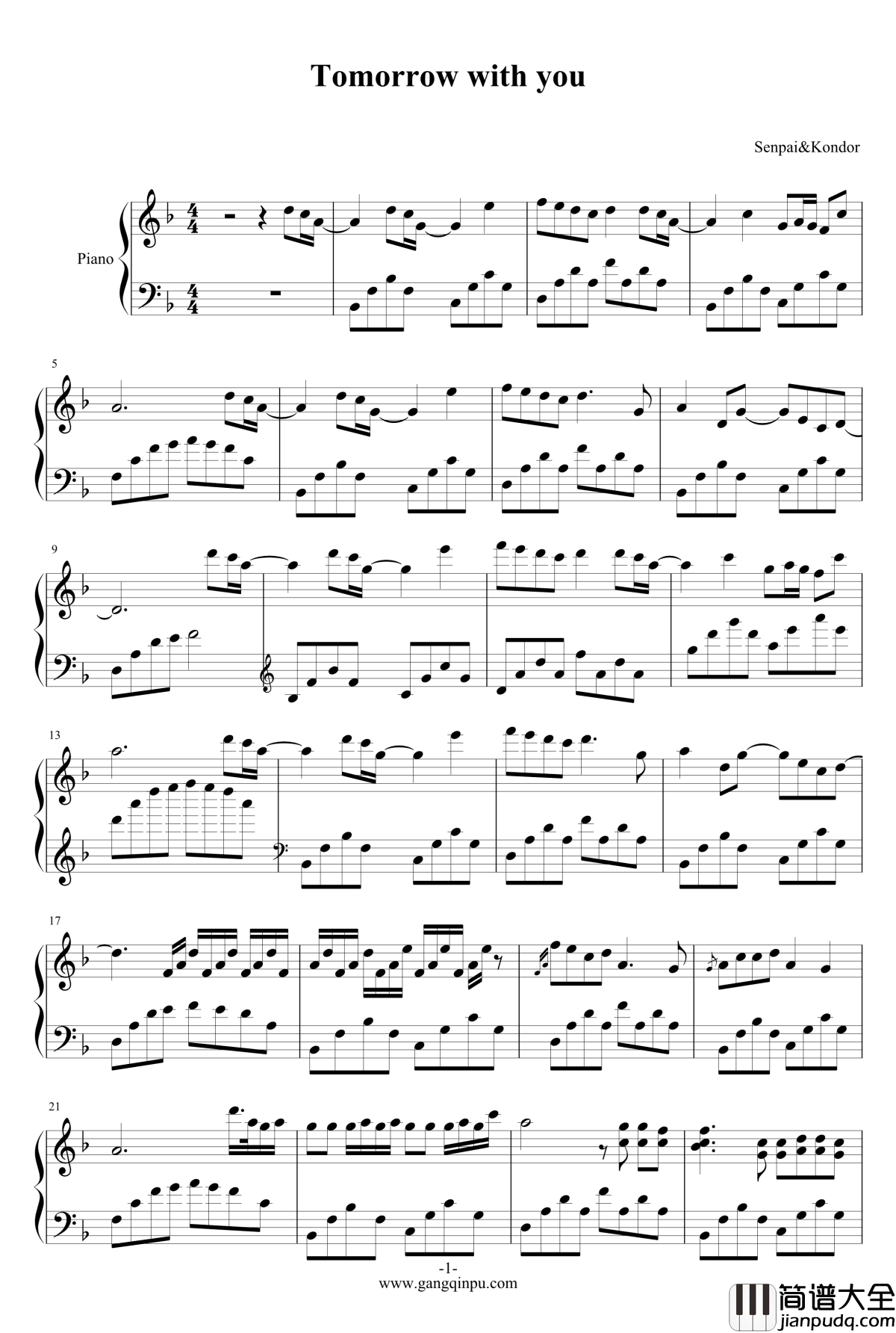 Tomorrow_With_You钢琴谱_Senpai_Kondor