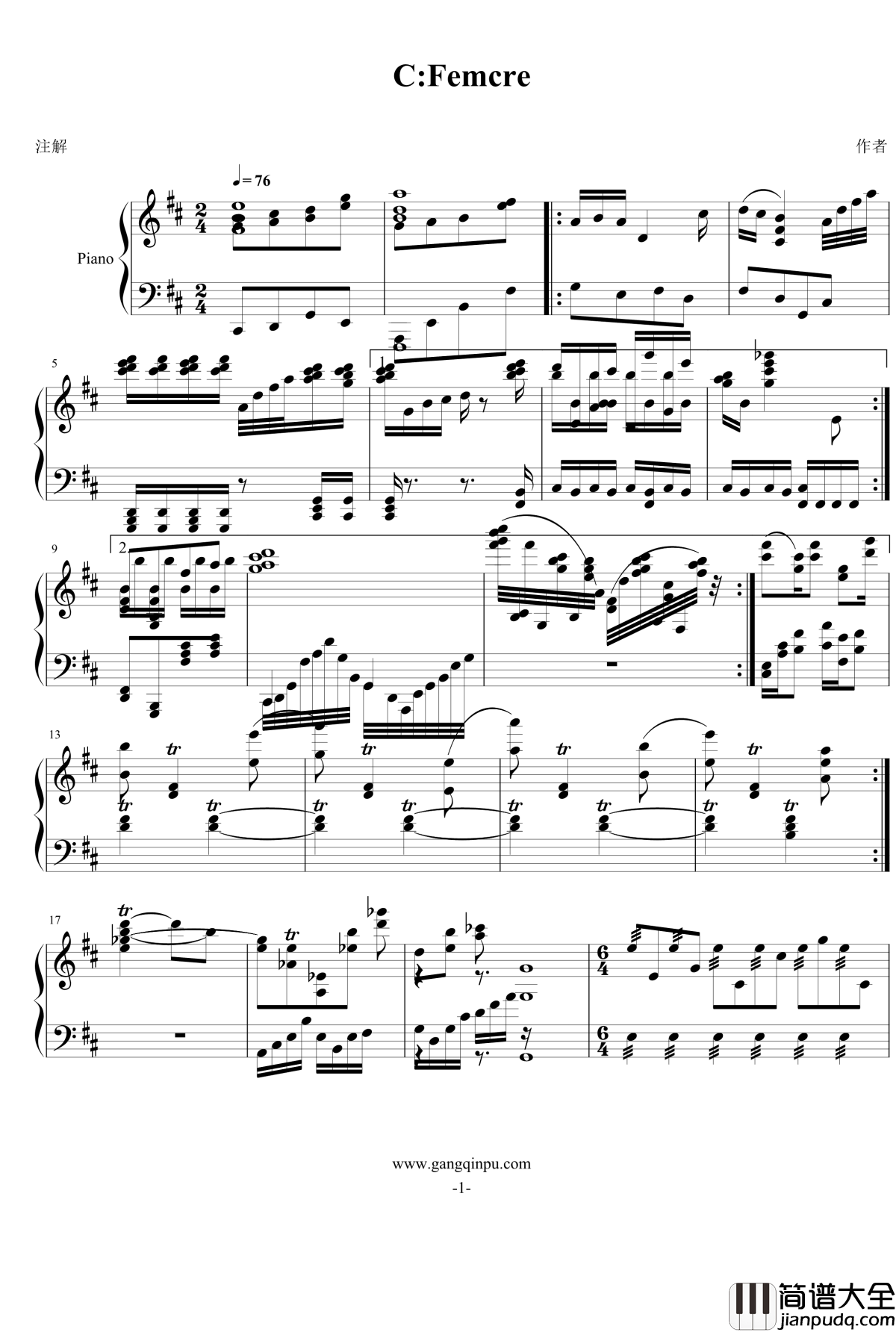 C_Femcre钢琴谱_FIRSTONE
