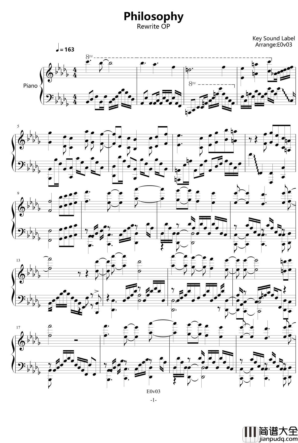 Philosophy钢琴谱_Rewrite_op_水谷瑠奈
