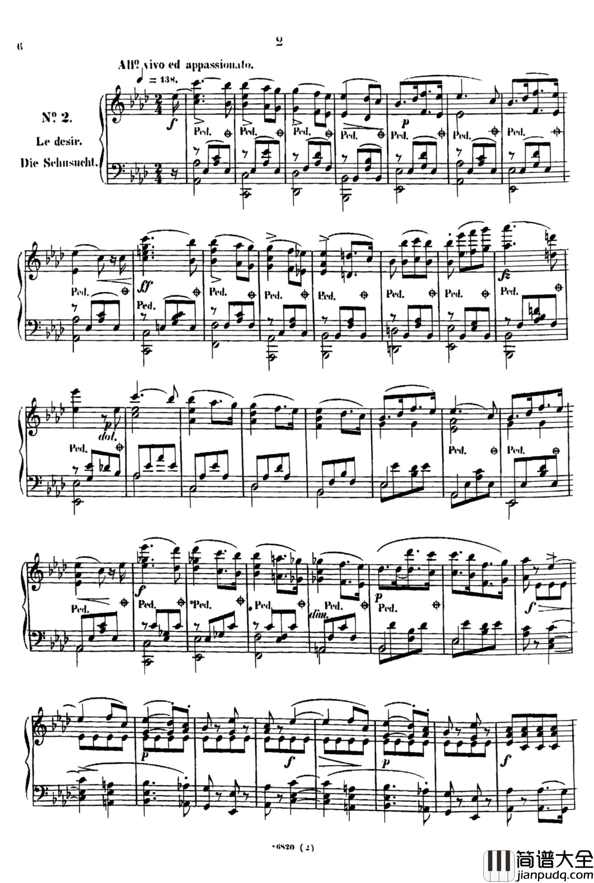 降A大调夜曲_心愿_Op.604__No.2钢琴谱_车尔尼_Czerny