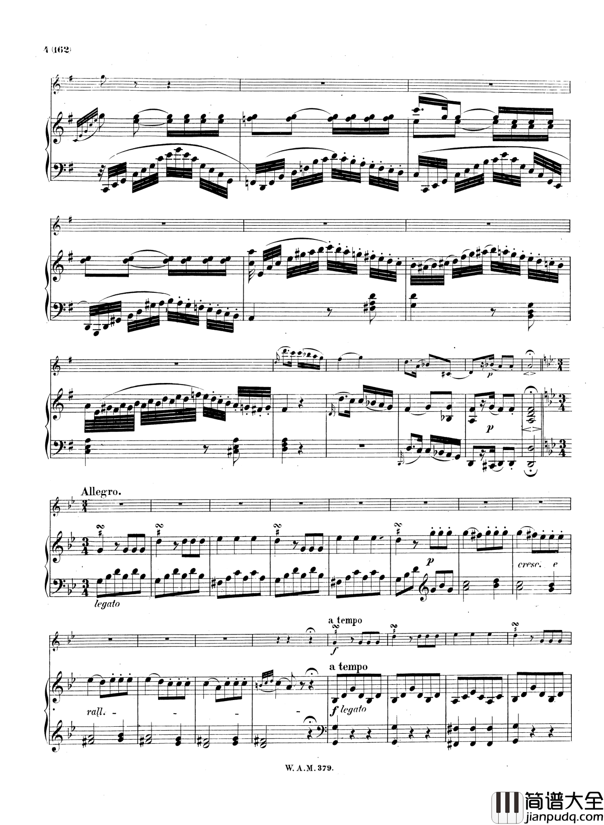 G大调小提琴奏鸣曲K.379钢琴谱_莫扎特