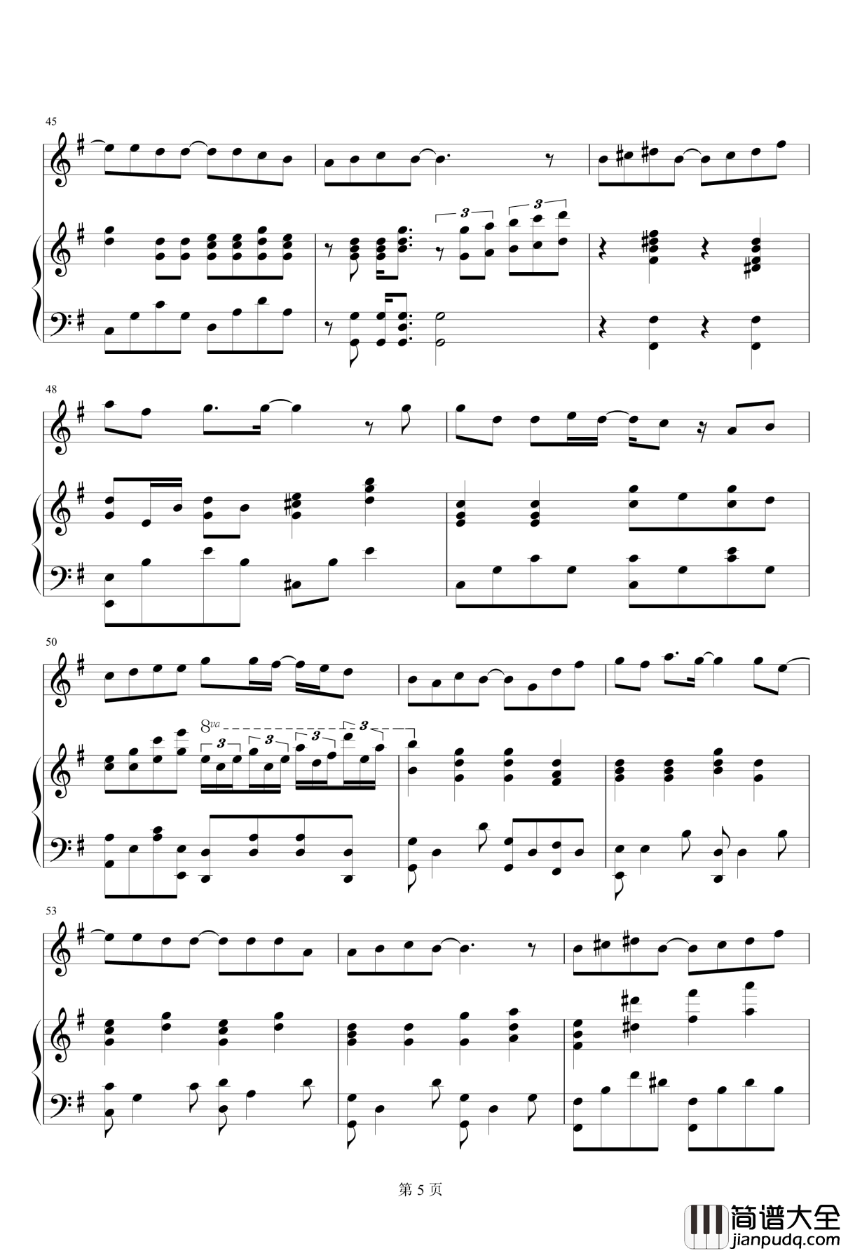 晴天钢琴谱_关诗敏版_移调至Major_G_周杰伦