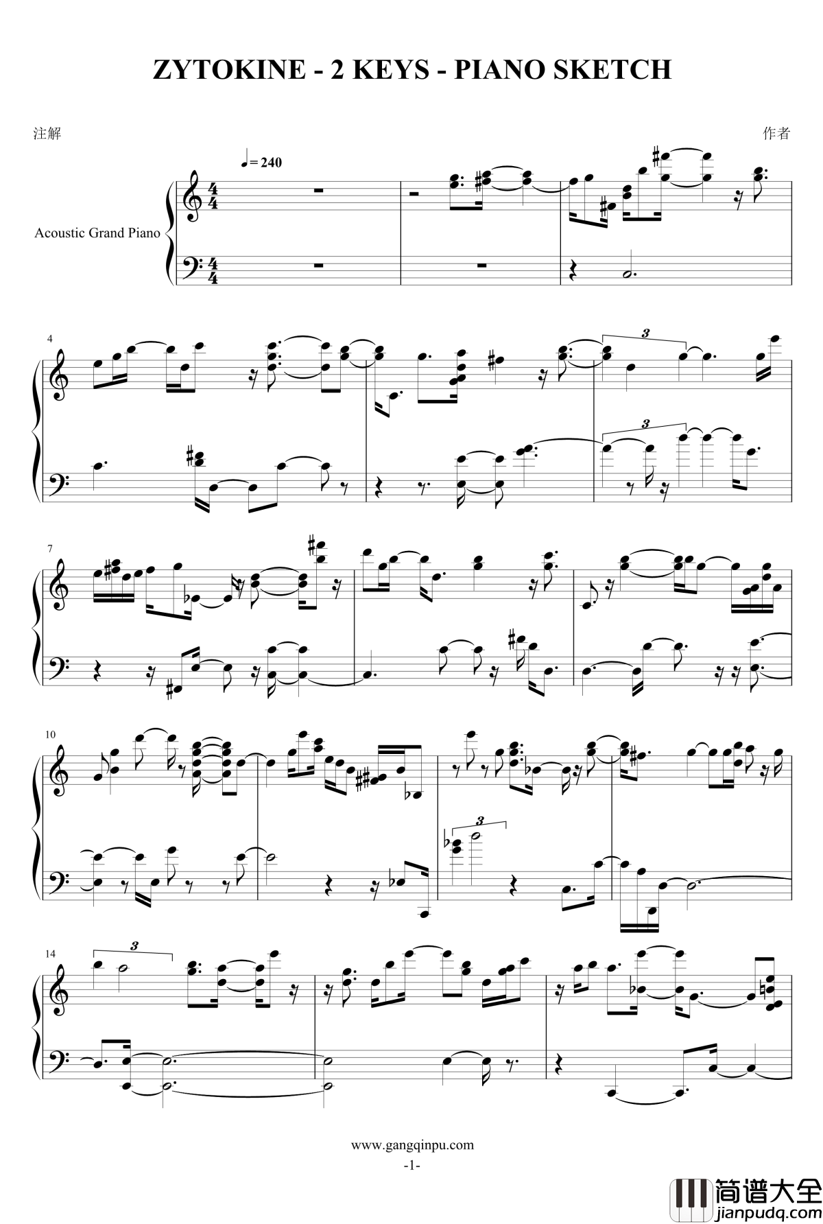 keys东方同人曲钢琴谱_2_东方组图