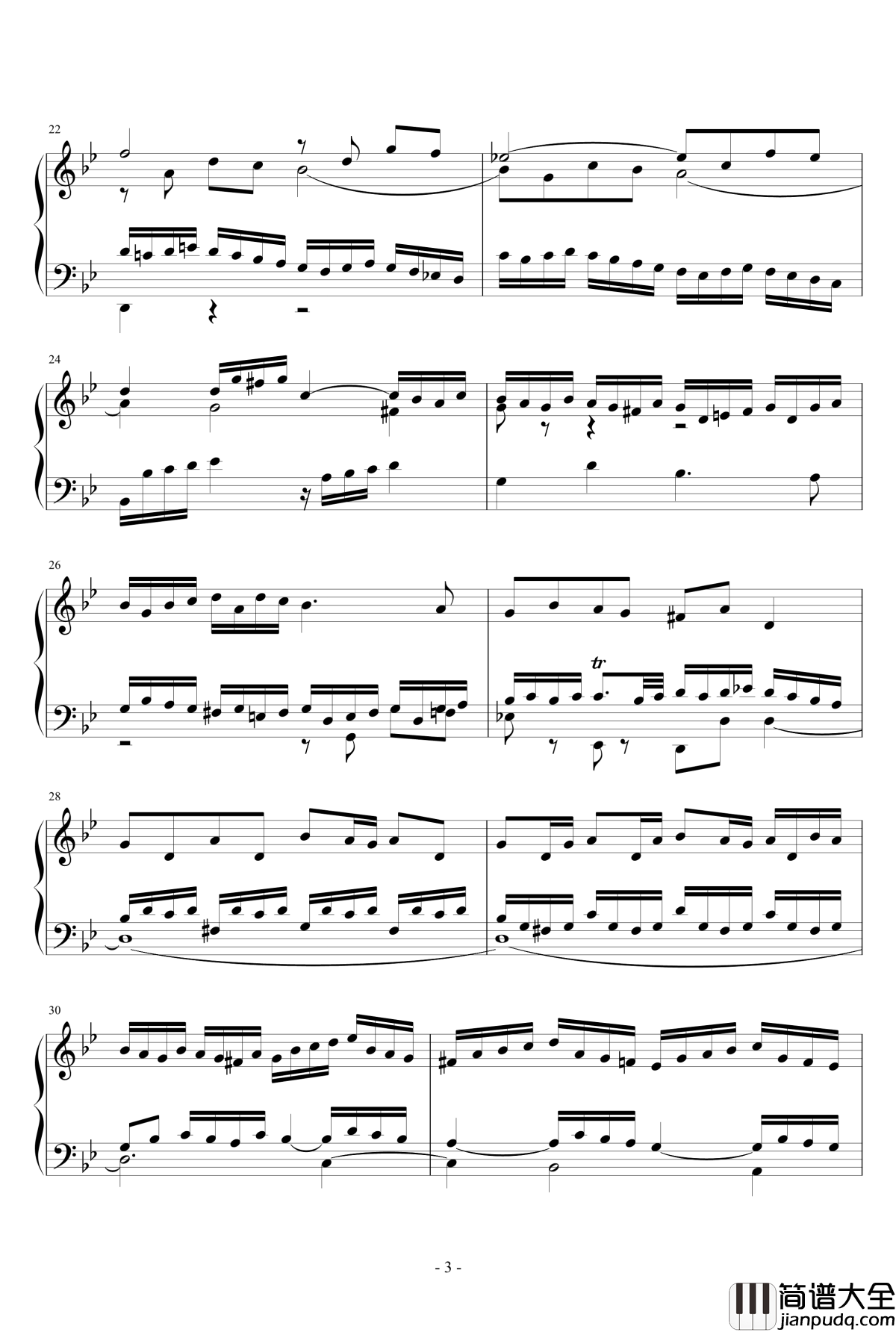 G小调赋格钢琴谱_J.S.巴赫