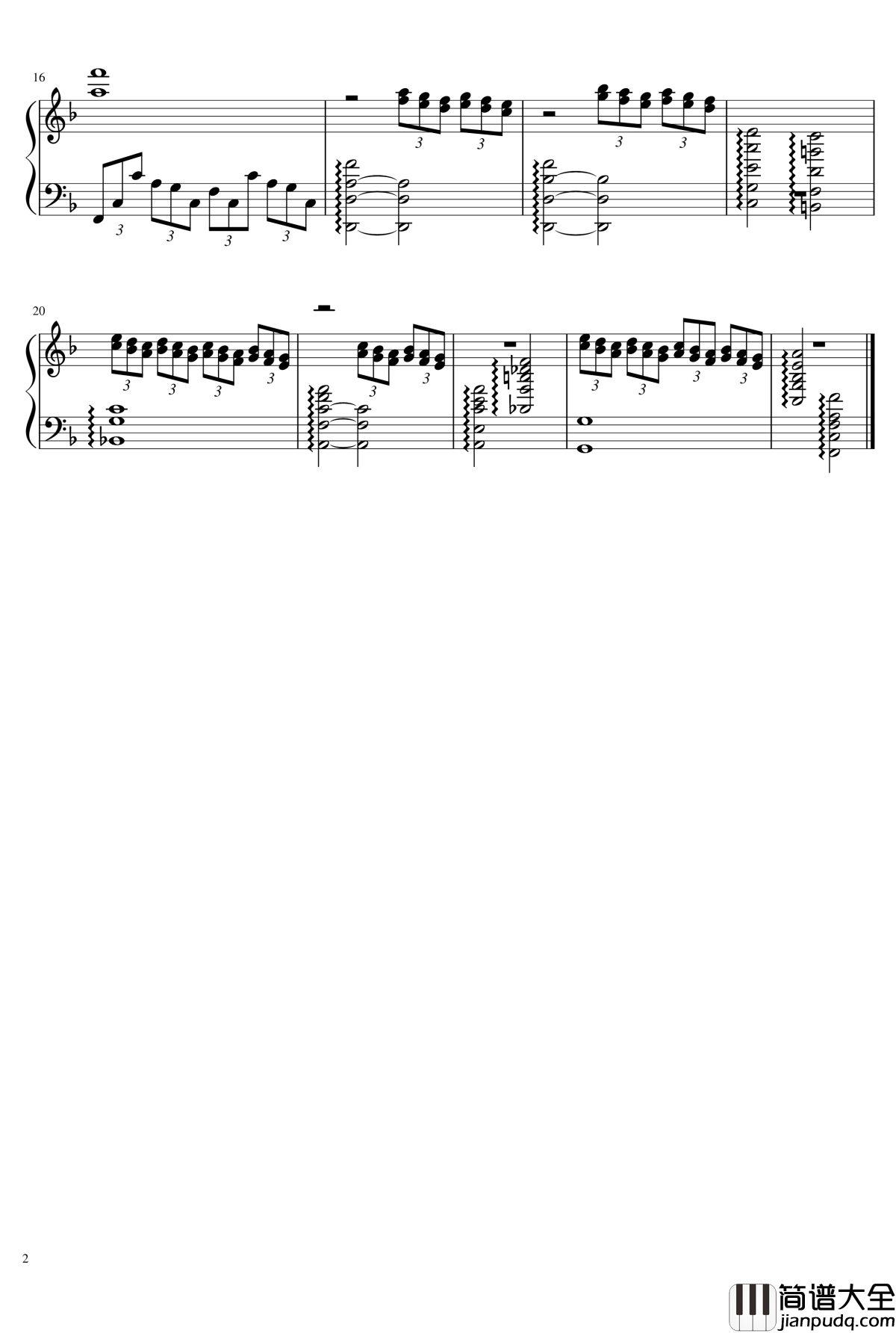 F大调第一首钢琴前奏曲钢琴谱_15973097245