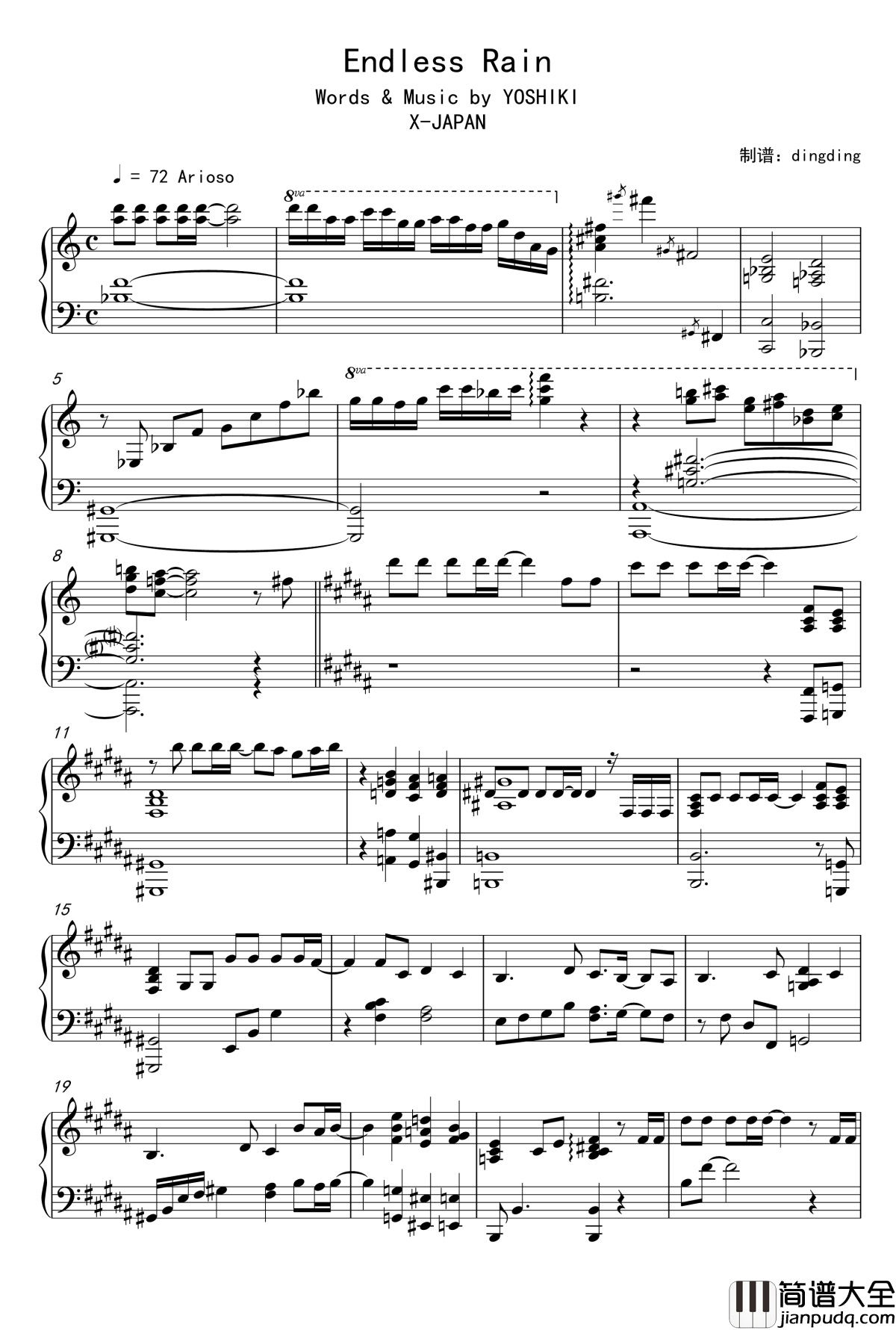 Endless_Rain钢琴谱_X_JAPAN