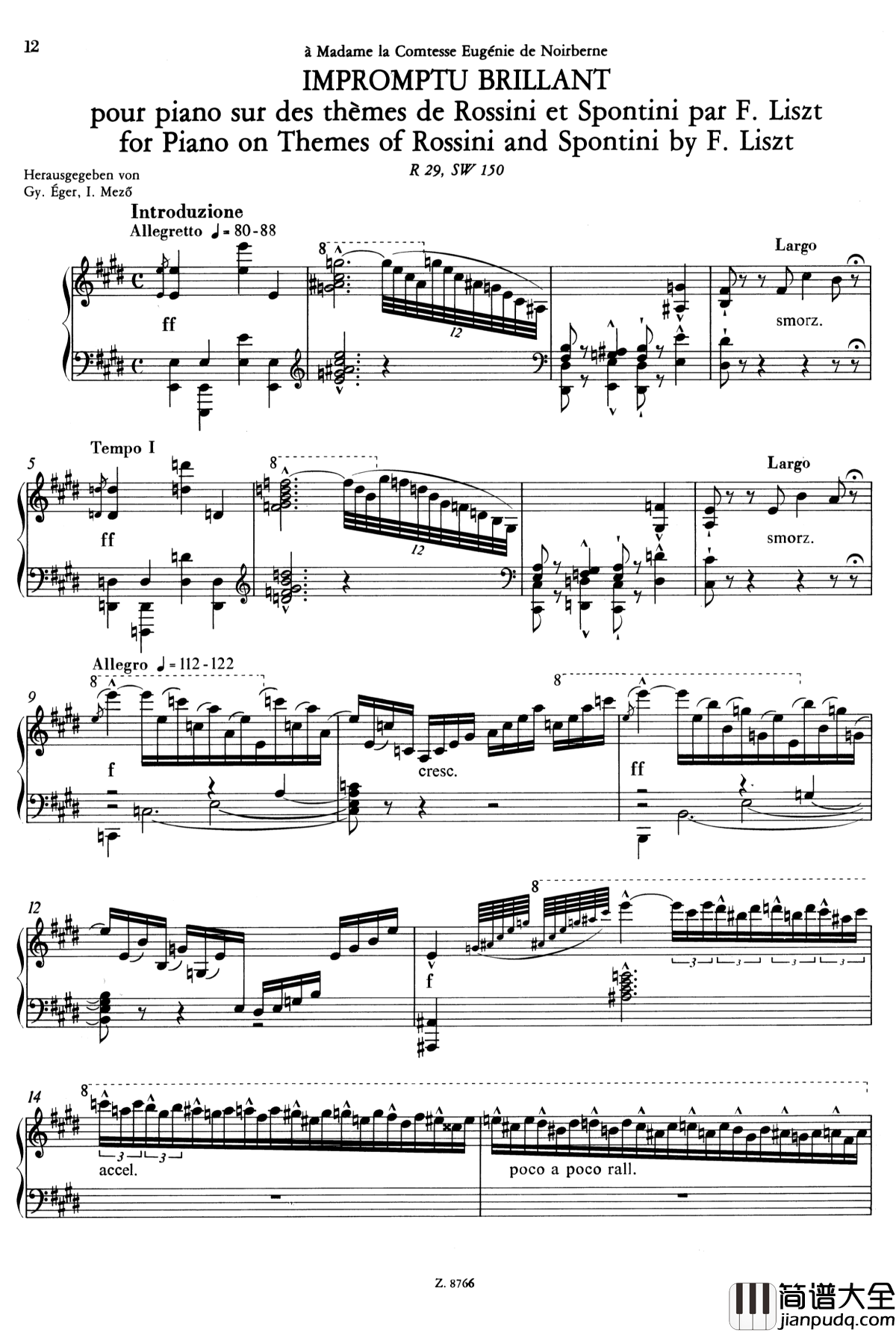 罗西尼主题华丽即兴曲钢琴谱_S.150_李斯特