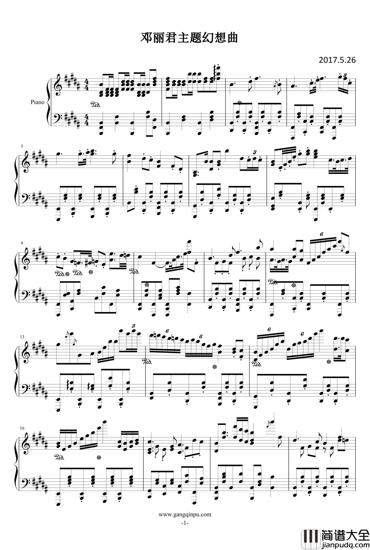 邓丽君主题幻想曲钢琴谱_邓丽君