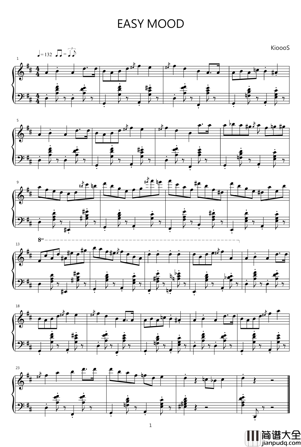 心情简单钢琴谱_KioooS