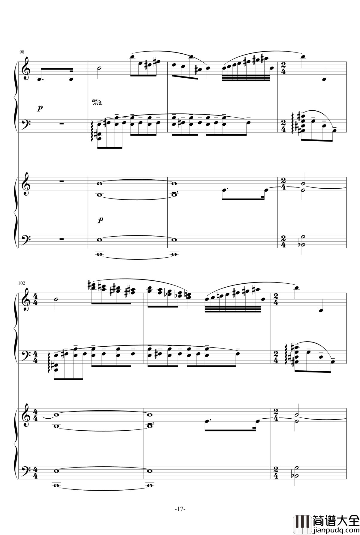 普罗科菲耶夫第三钢琴协奏曲第二乐章钢琴谱