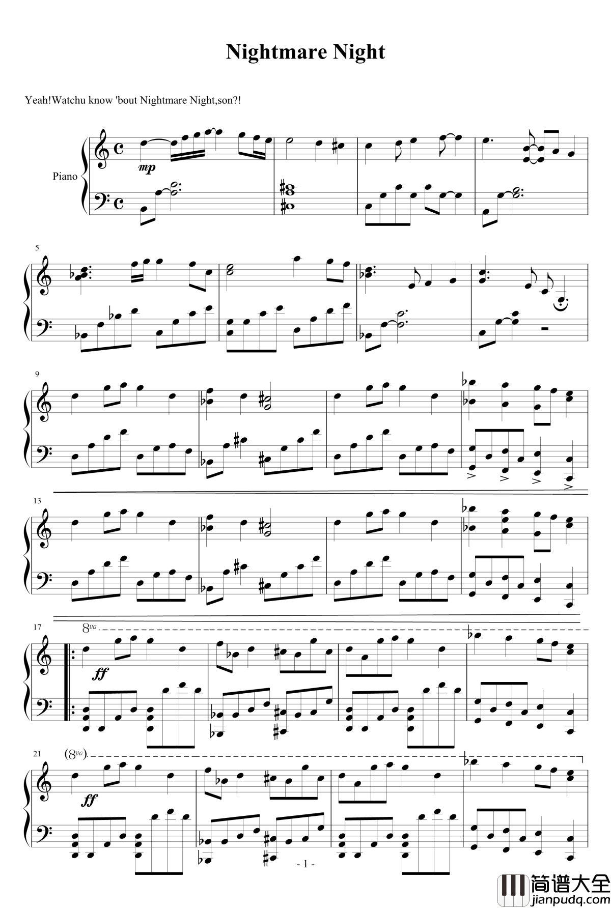 Nightmare_Night钢琴谱_WoodenToaster