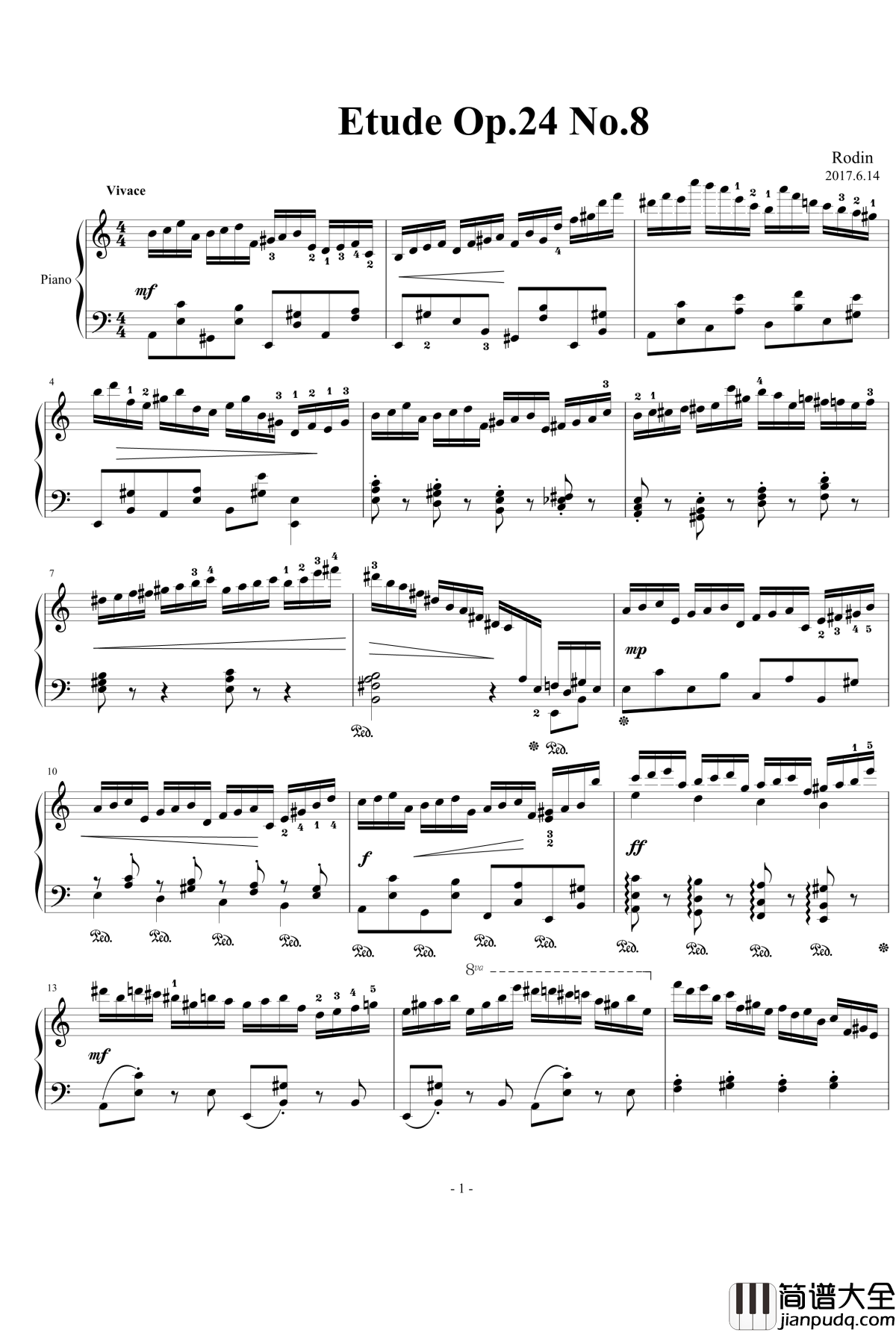 a小调练习曲钢琴谱_匠人音效_yutianyue126