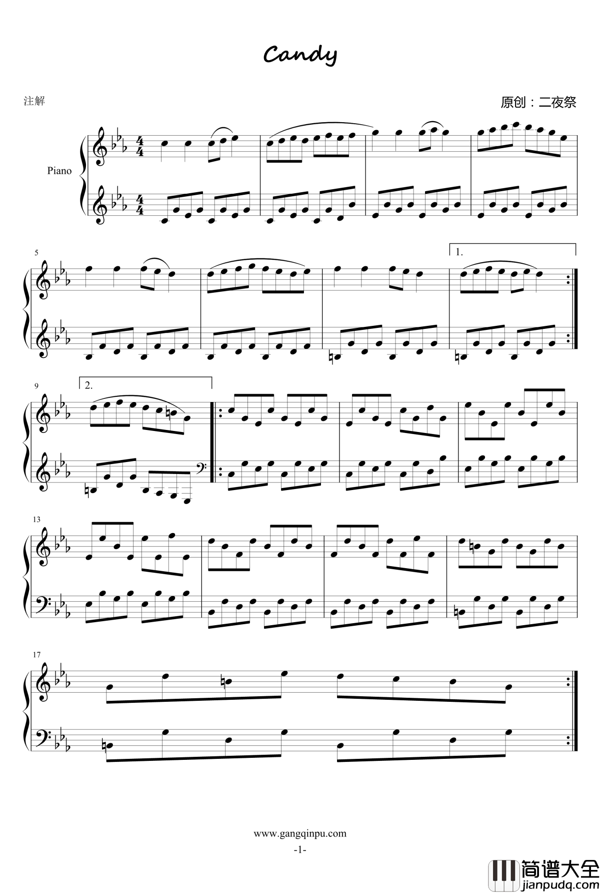 Candy钢琴谱_二夜祭