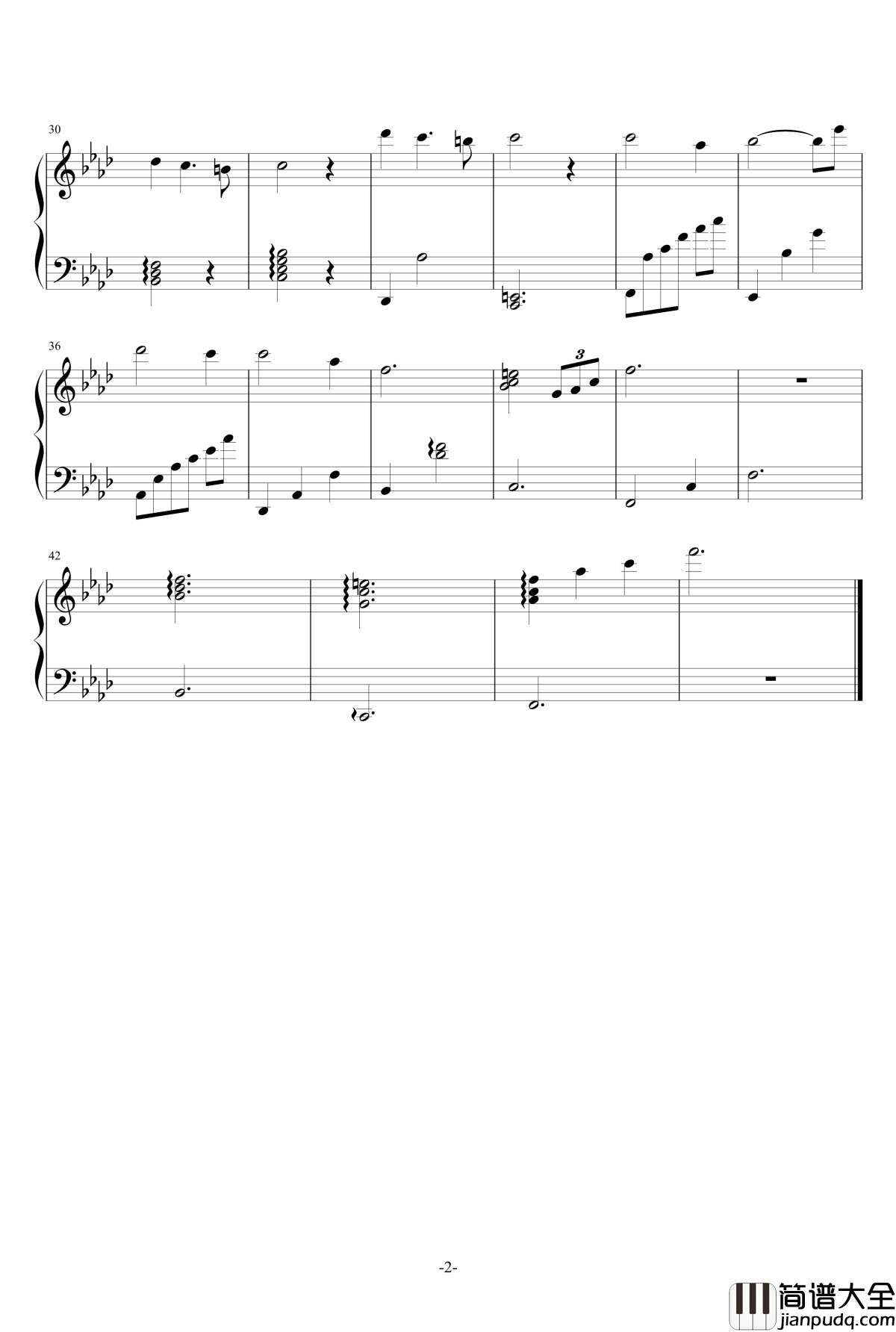 哀のテーマb钢琴谱_大野克夫