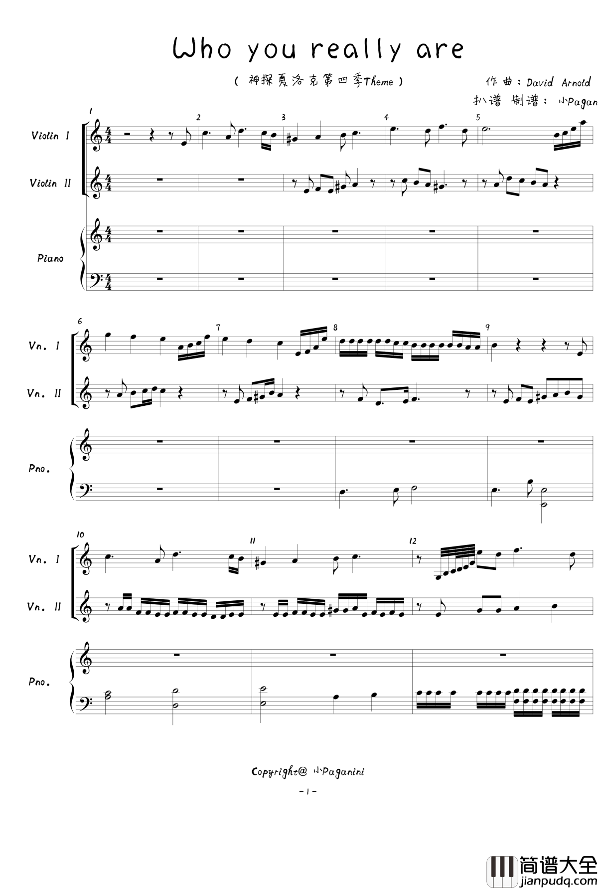 Who_You_Really_Are钢琴谱_Violin&Piano_Ver._神探夏洛克