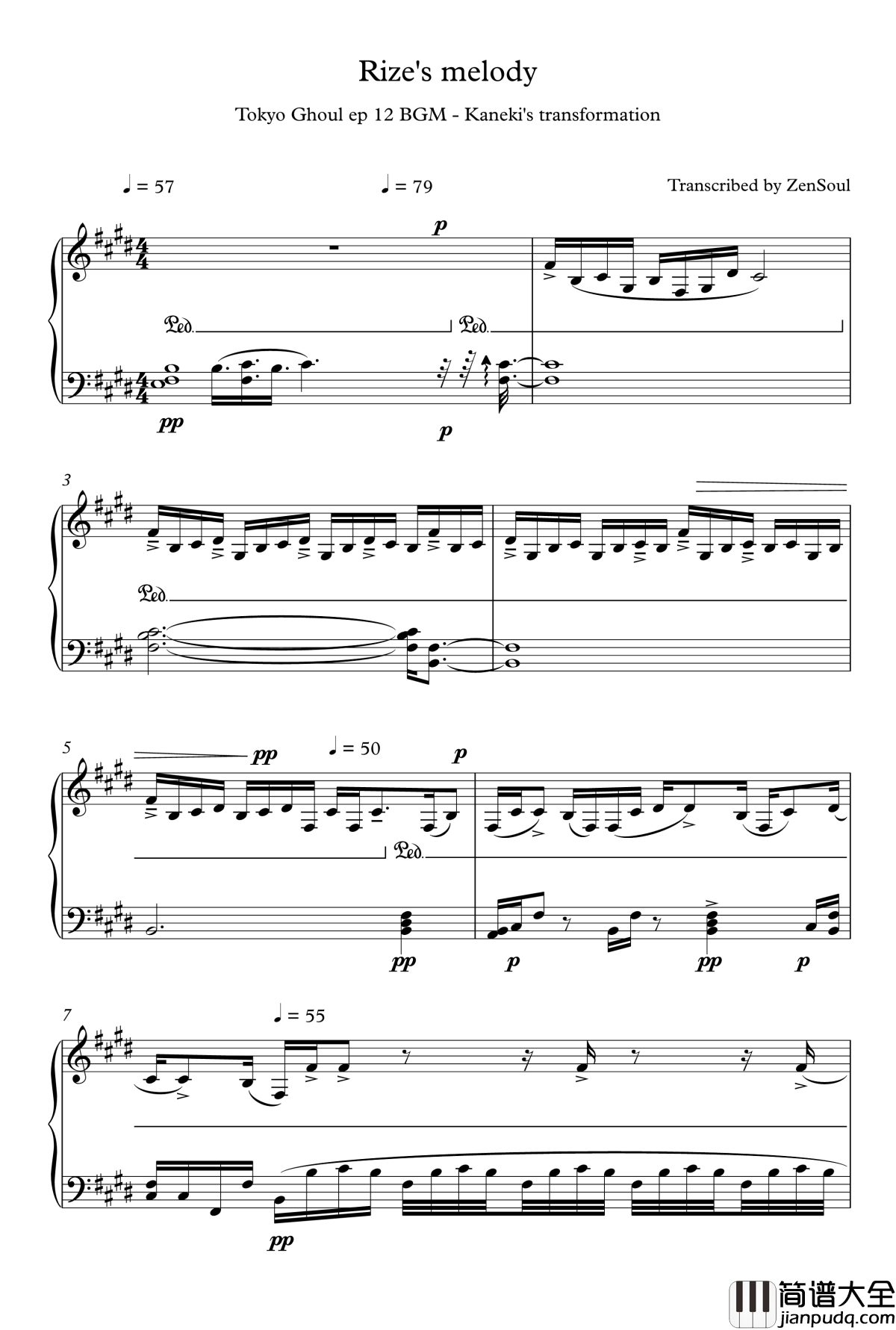 利世的悲伤钢琴谱_Sorrow/Rize's_melody__Tokyo_Ghoul_东京喰种_东京食尸鬼