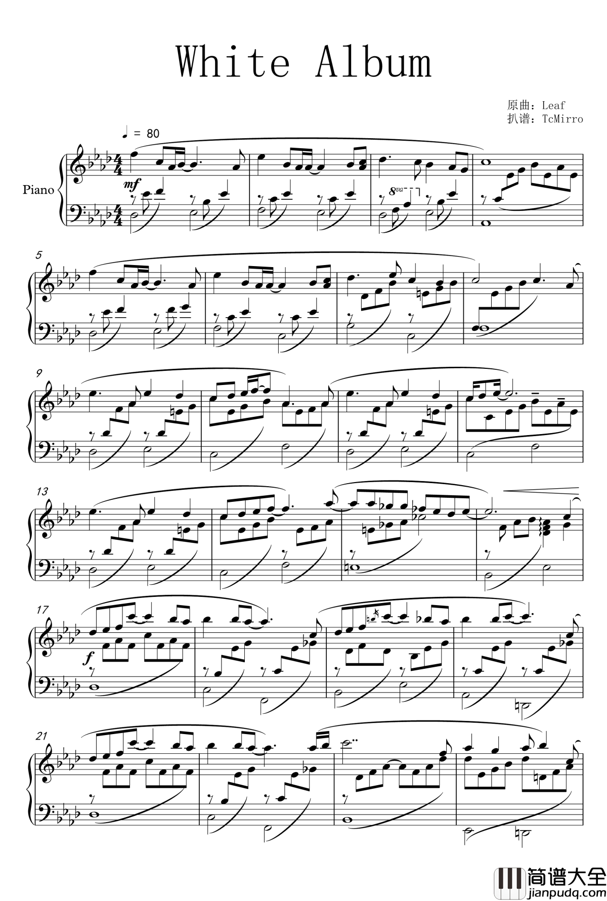 White_Album钢琴谱_白色相簿