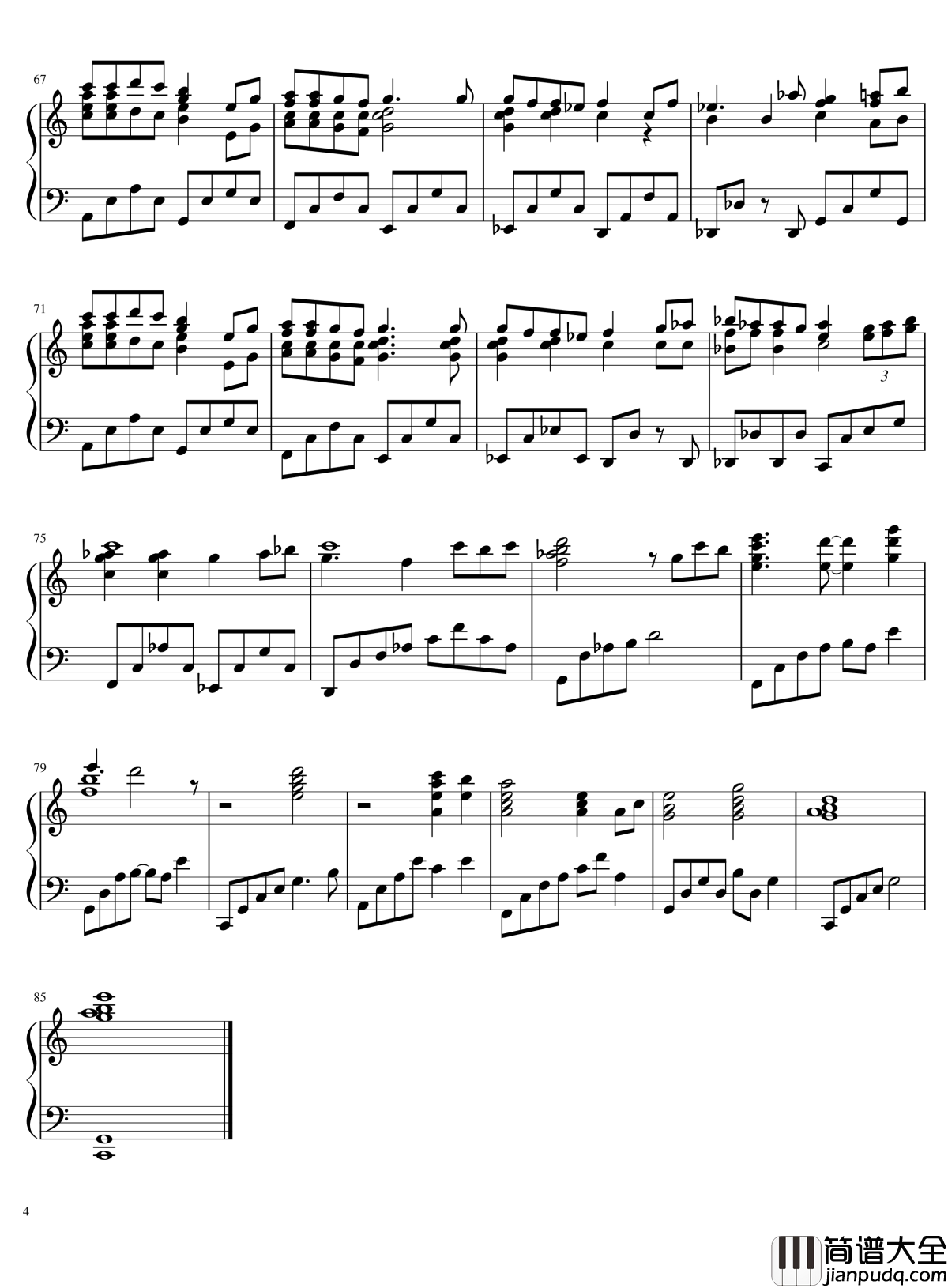 生命之名钢琴谱_千与千寻_原版_久石让