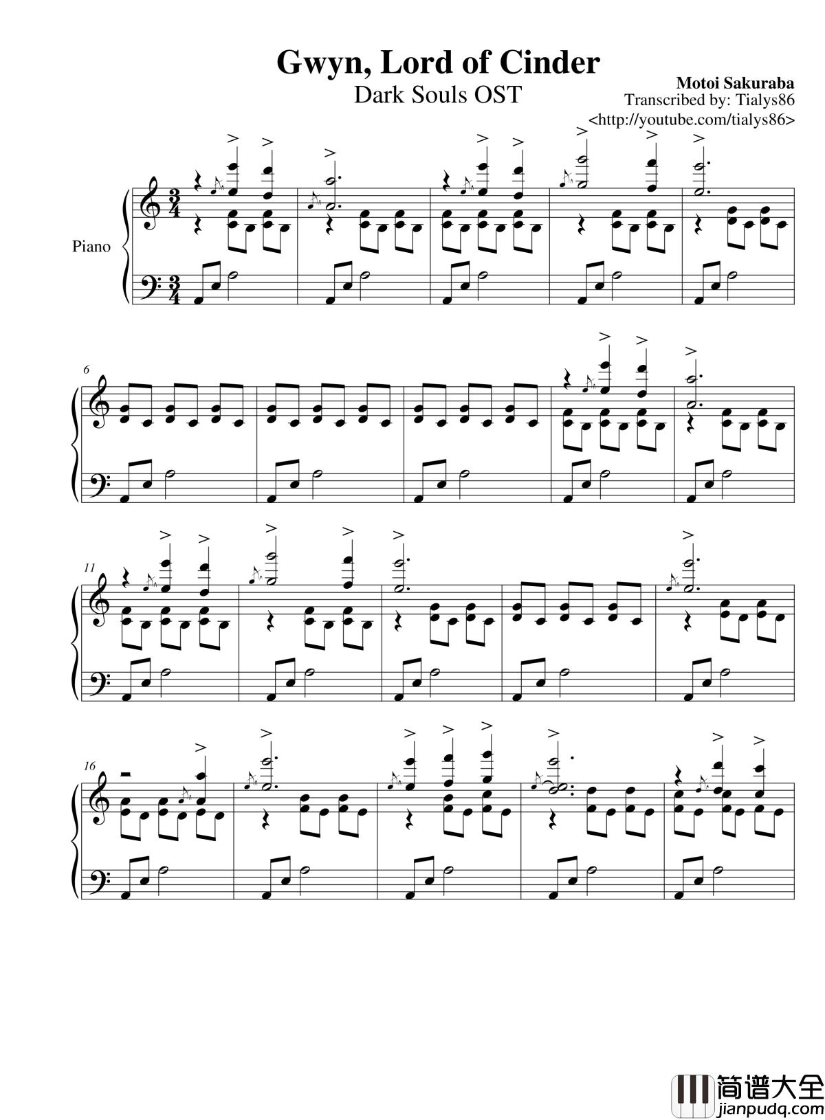 Gwyn,_Lord_of_Cinder钢琴谱_黑暗之魂
