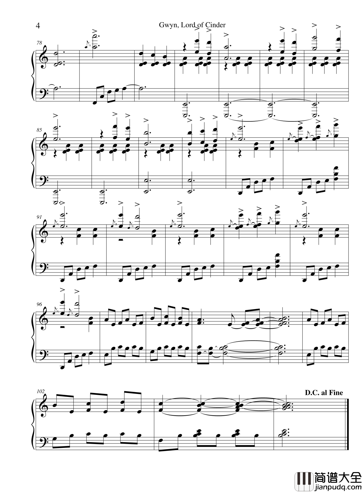Gwyn,_Lord_of_Cinder钢琴谱_黑暗之魂