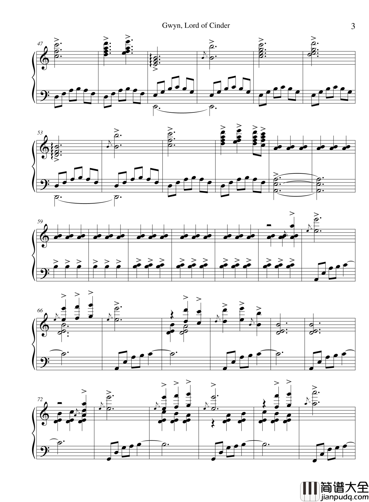 Gwyn,_Lord_of_Cinder钢琴谱_黑暗之魂