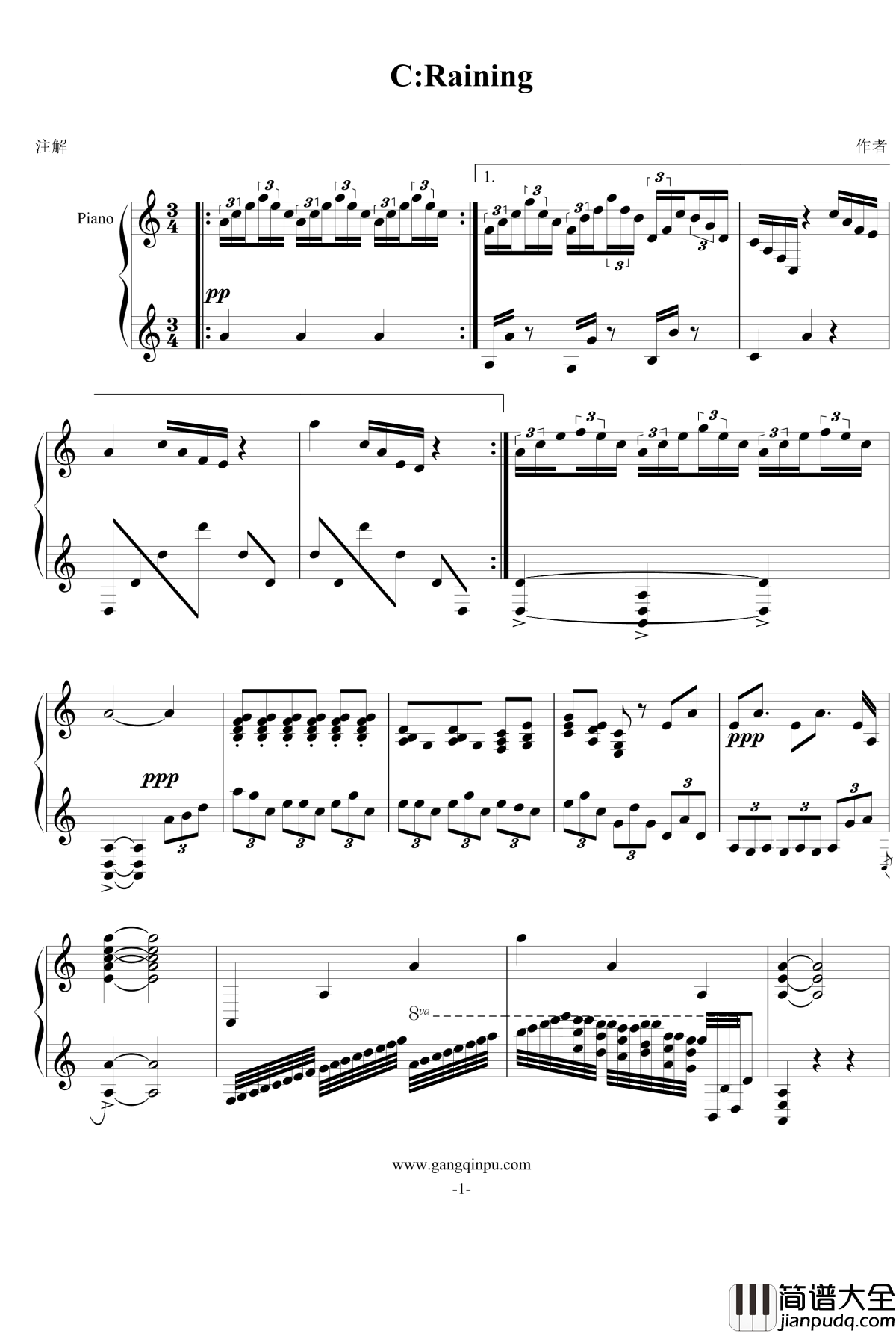 C:Raining钢琴谱_FIRSTONE