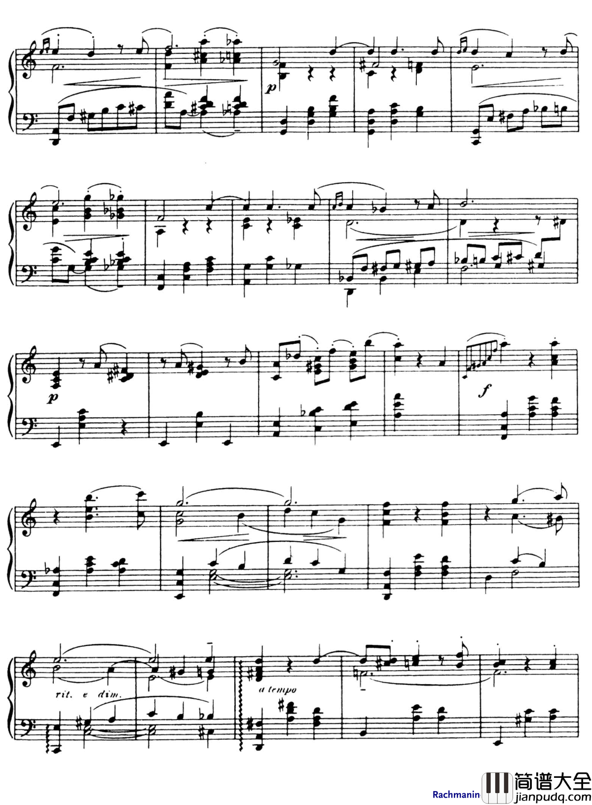 爱的忧伤钢琴谱_拉赫马尼若夫