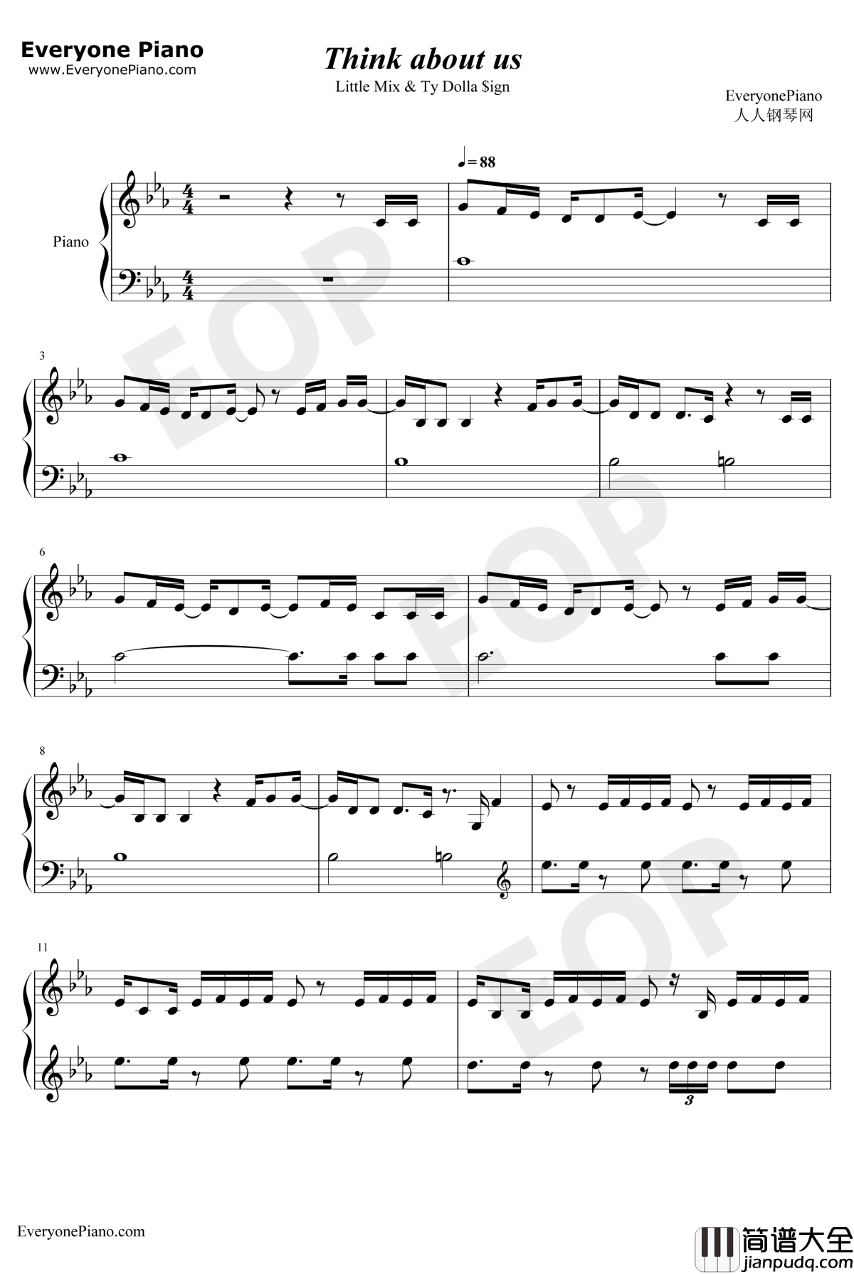 Think_About_Us钢琴谱_Little_Mix/Ty_Dolla_Sign